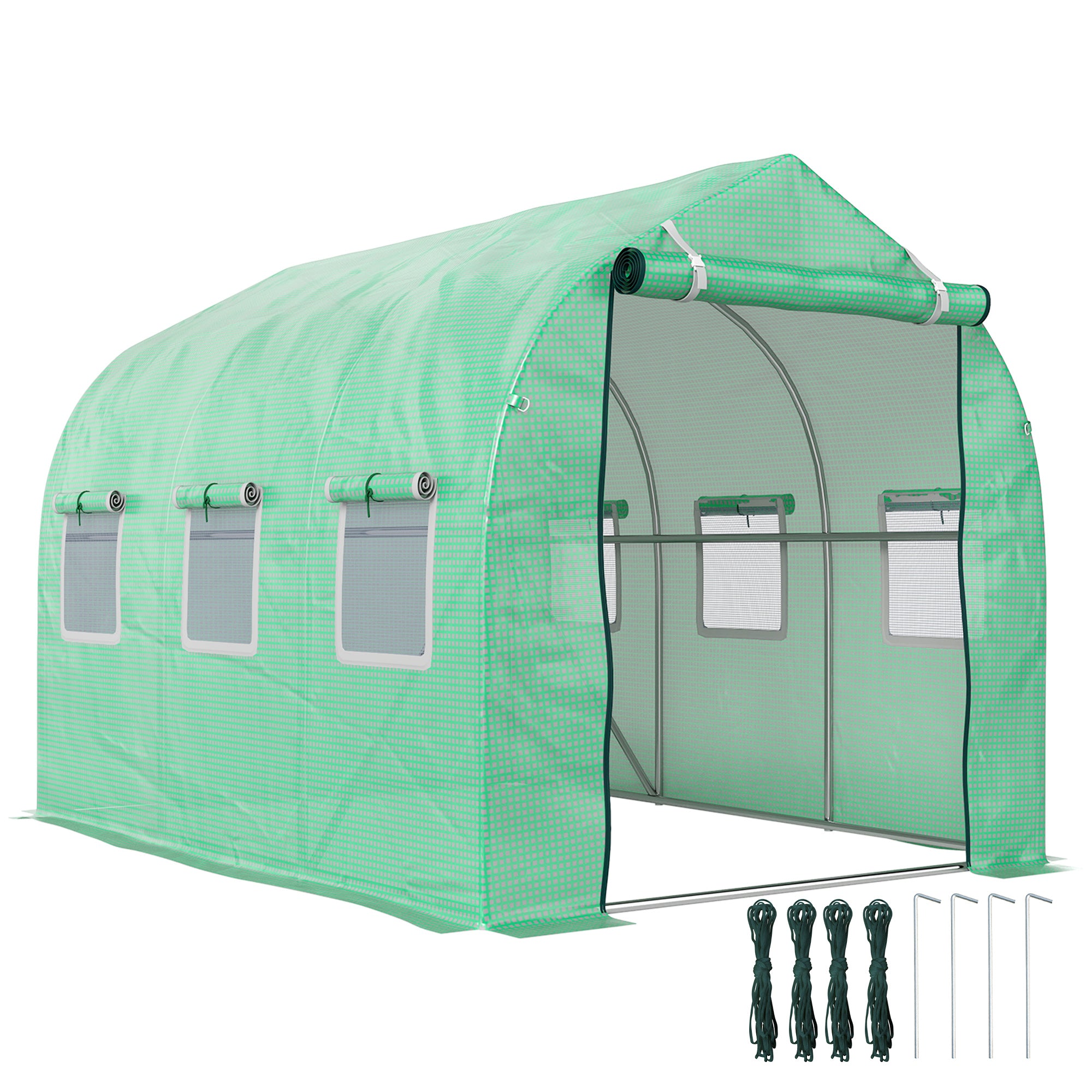 Outsunny Tuinkas 3x2x2 m Tunnelkas met 6 Gaasramen en Deur - Groentekas voor Terras en Tuin