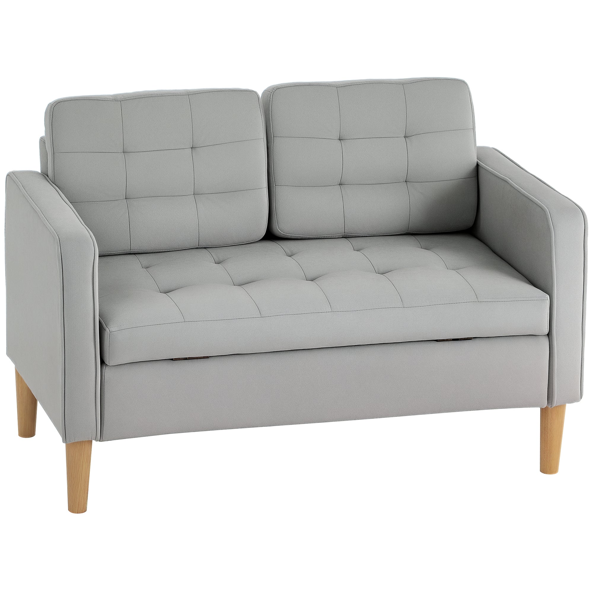 HOMCOM 2-Sitzer Sofa mit Stauraum, Holzbeine, Gepolstertes Sofa im Samt-Look für Wohnzimmer, Schlafzimmer, 117 x 62 x 78 cm, Hellgrau