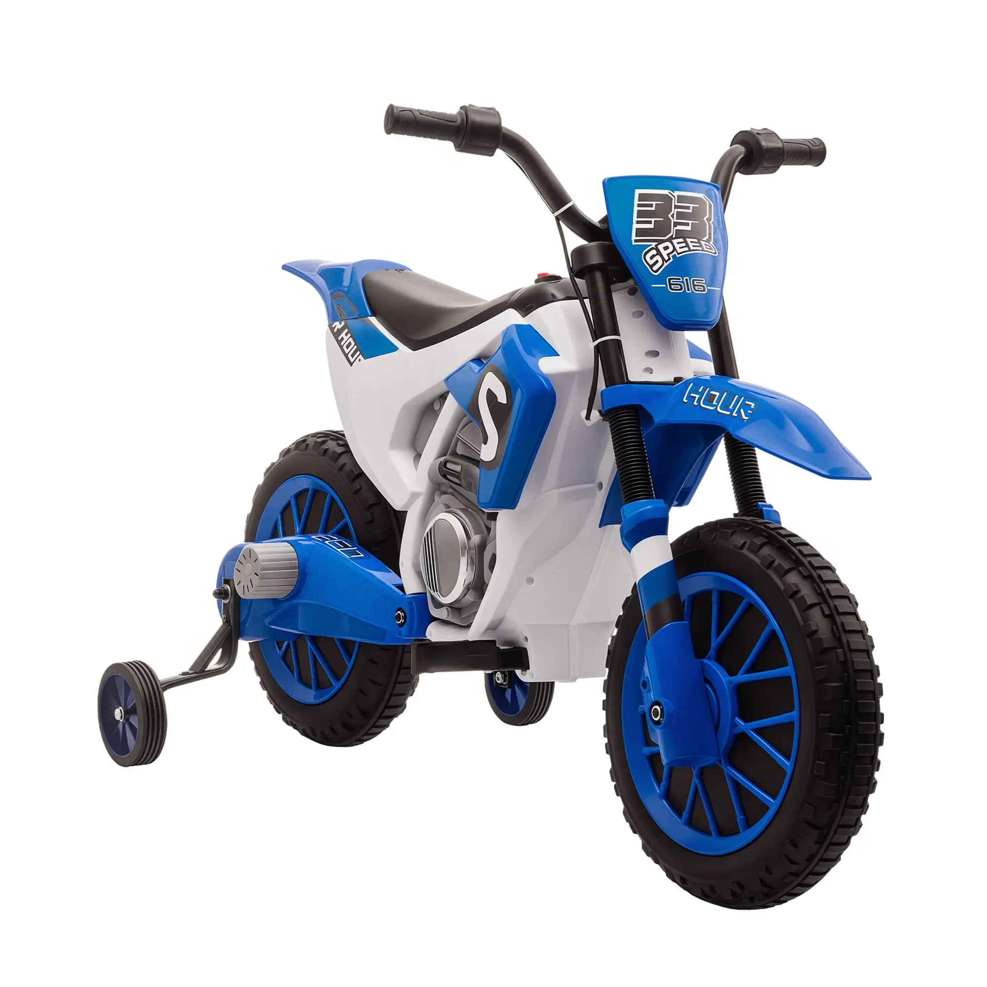 Kids Electric Motorbike Children's Motorcycle 12V Kids Vehicle Electric Vehicle with 2 Removable Training Wheels for Kids 3+ Years PP Metal Blue+White 106.5 x 51.5 x 68 cm
