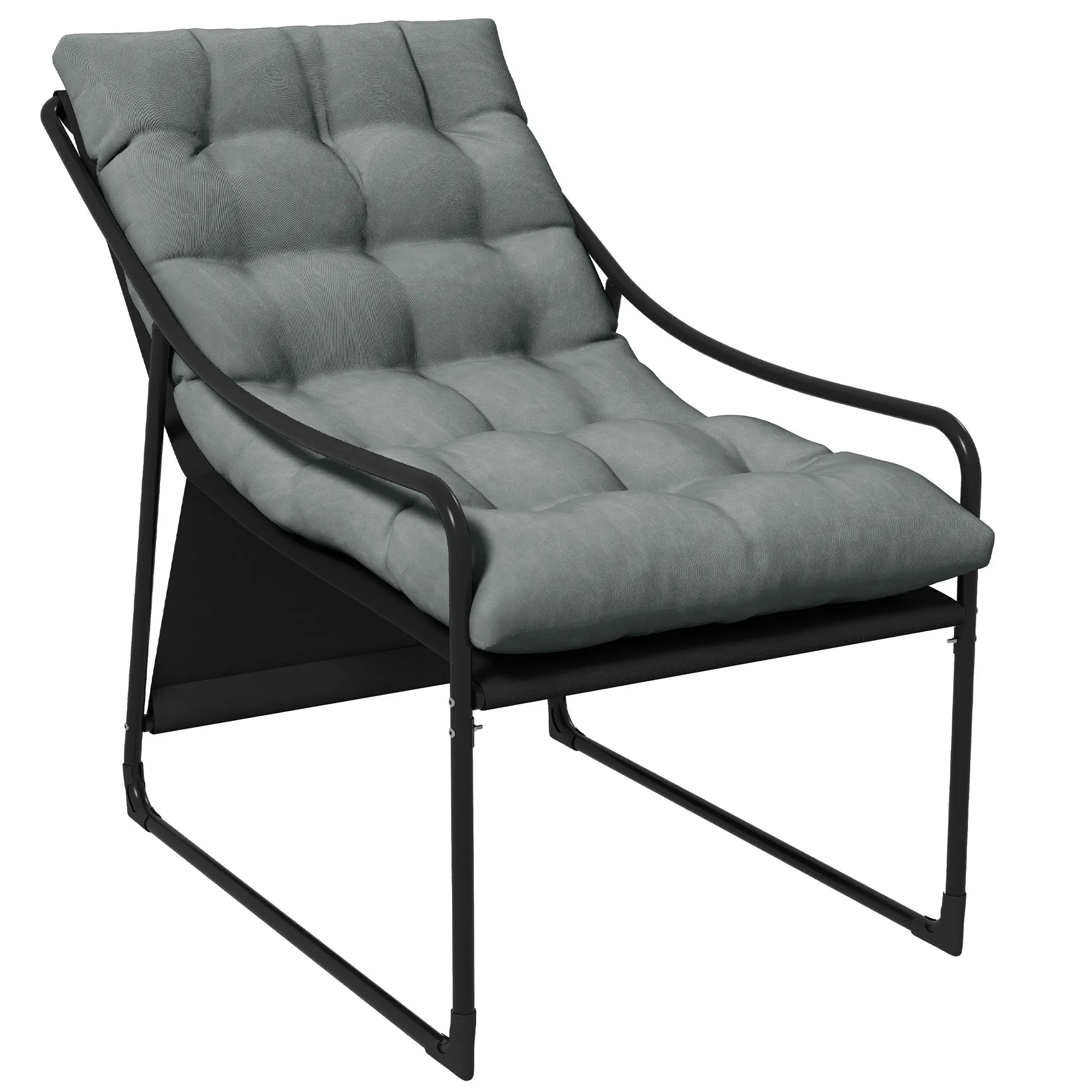 Garden Armchair with Thick Seat Cushion Lounge Chair with Armrest, Supports up to 120 kg, for Garden, Balcony, Gray