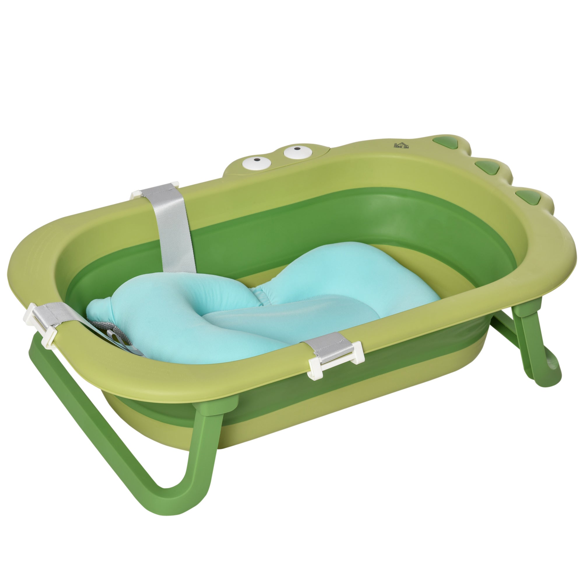 HOMCOM Klappbare Baby-Badewanne 0-3 Joer 50 Liter mat „Komfortabel Këssen“ an „Klappbare Been“, Last 50 kg 80 cm x 54 cm x 21 cm Gréng