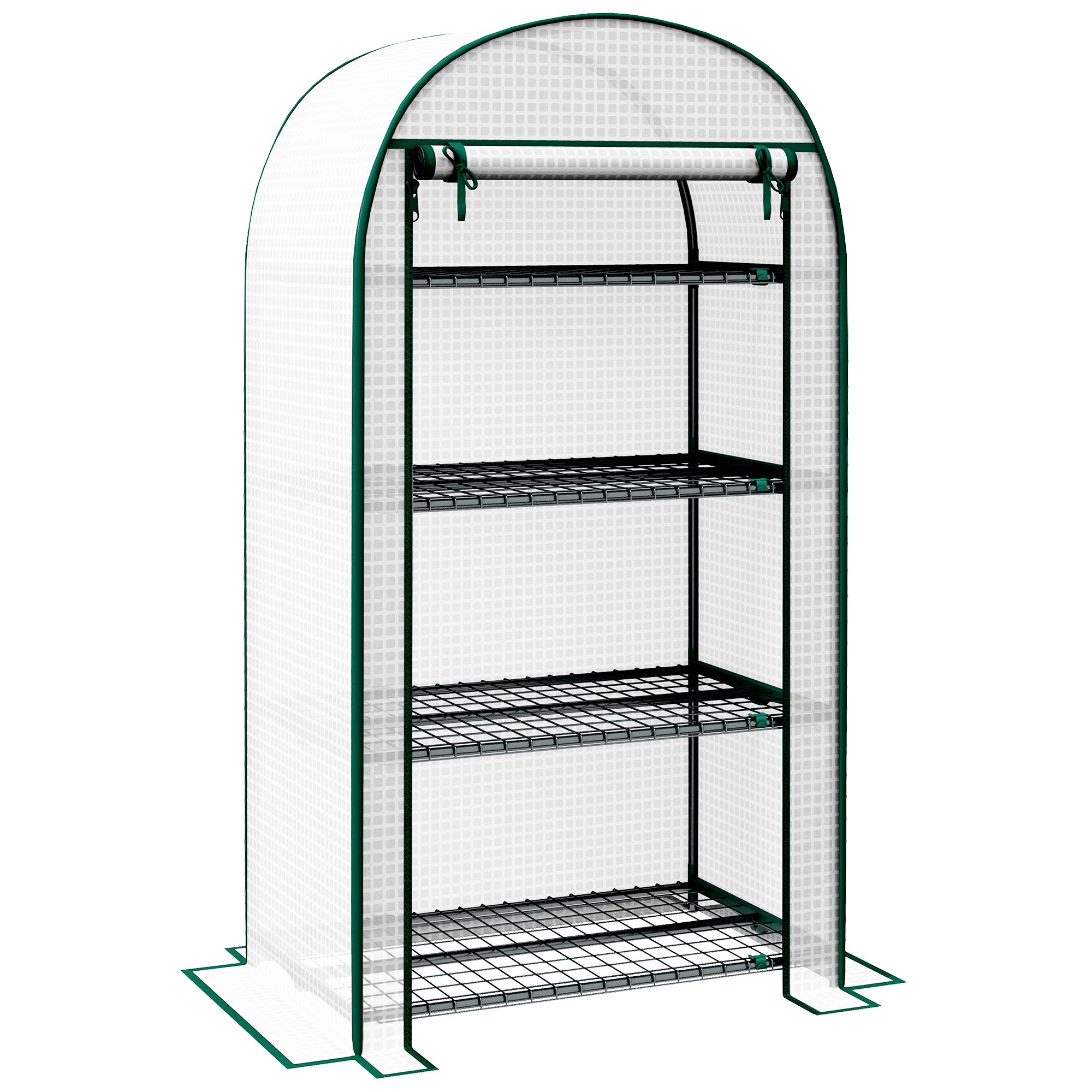 4-Tier PE Garden Greenhouse with Shelves, Balcony Greenhouse, Reinforced 130 g/m? Tarpaulin, Steel Frame, Roll-Up Zippered Door, for Vegetables Plants Flowers, 80 x 50 x 160 cm, White