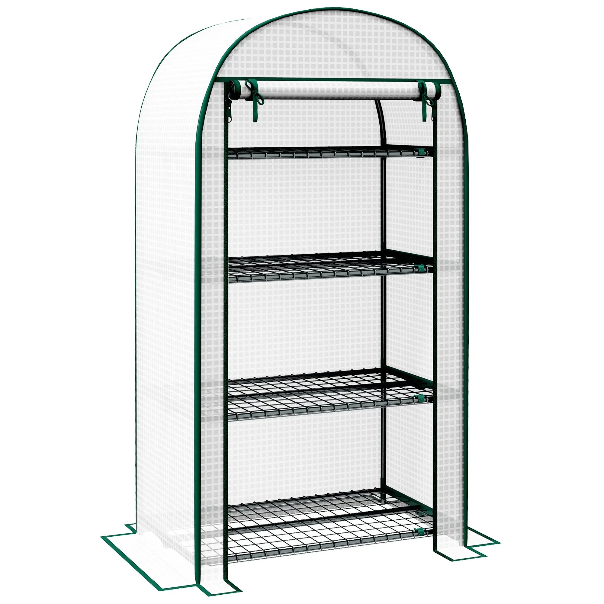 4-Tier PE Garden Greenhouse with Shelves, Balcony Greenhouse, Reinforced 130 g/m? Tarpaulin, Steel Frame, Roll-Up Zippered Door, for Vegetables Plants Flowers, 80 x 50 x 160 cm, White