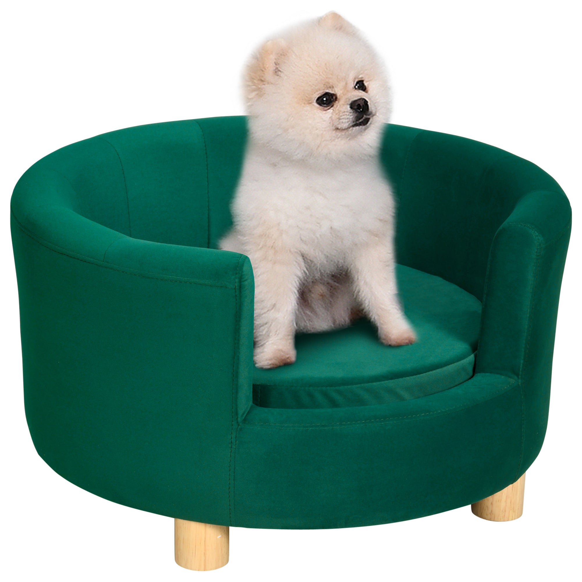 PawHut Gevoerde Sofa voor Honden met Rugleuning en Verwijderbare Kussen, Interne Kattenbed, 65x64x37 cm, Groen