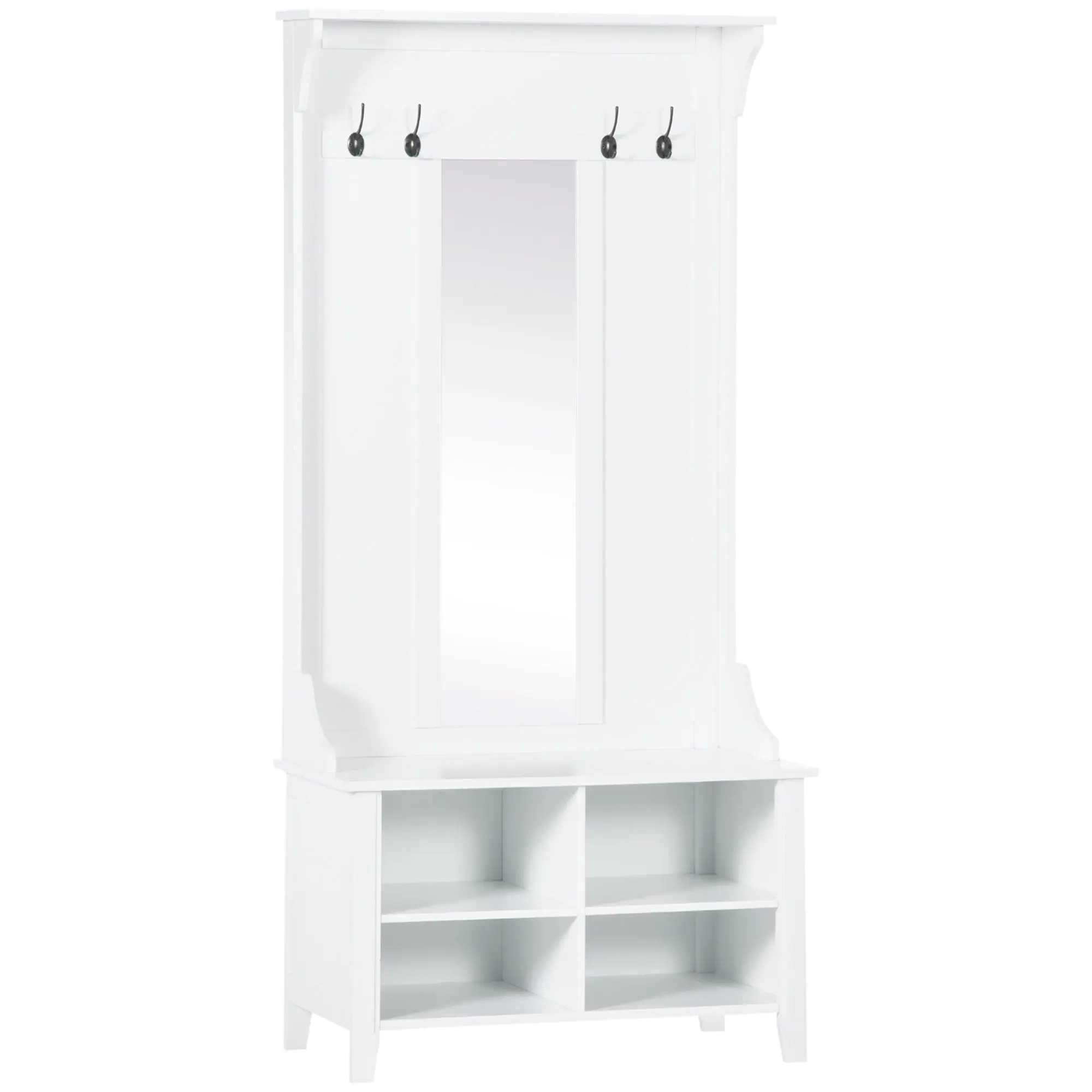 Coat Rack Coat Stand with Mirror Shoe Rack 4 Hooks Wood 80x40x170cm White