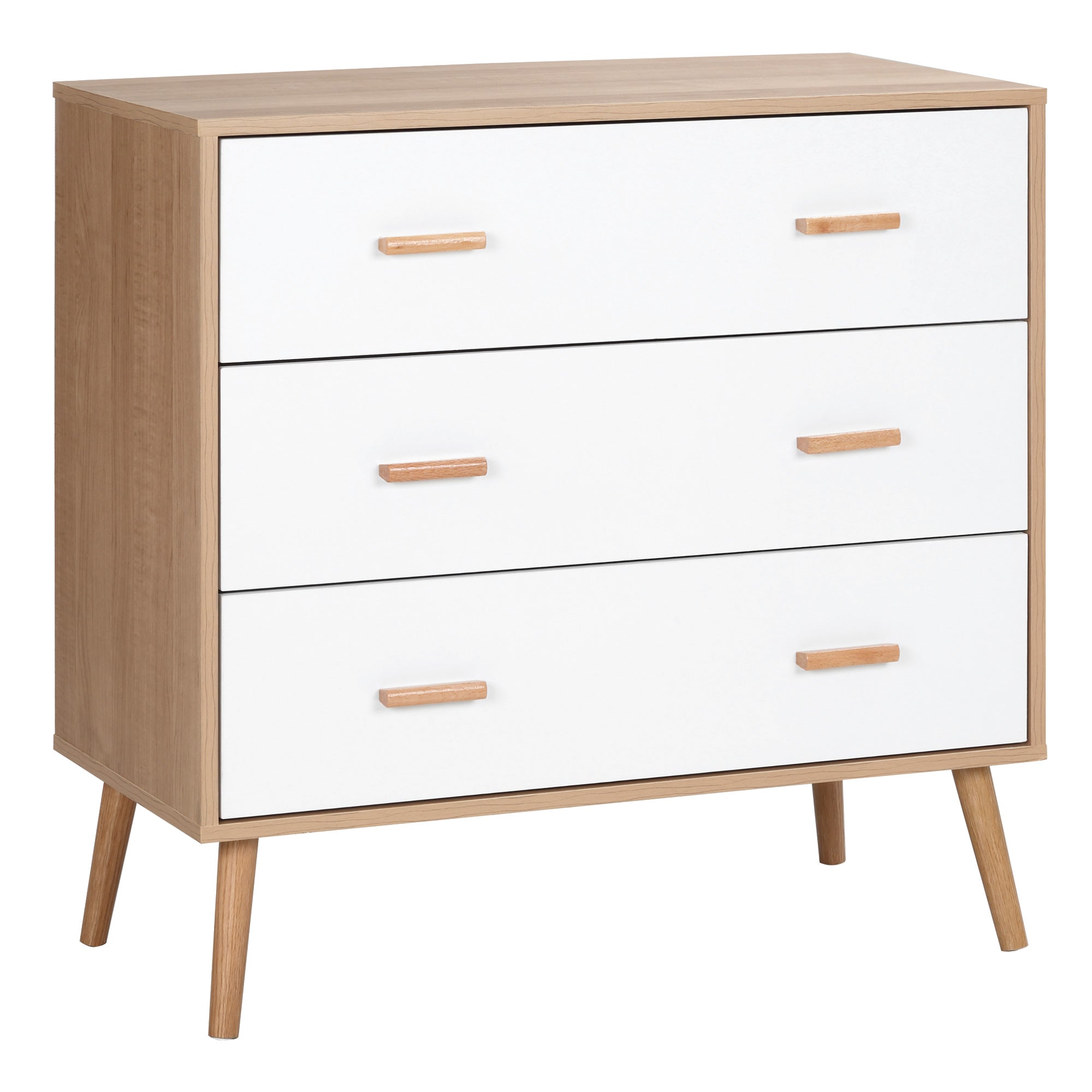 HOMCOM Koka Atvilktņu Skapis ar 3 Atvilktnēm, Augsts Galds Mūsdienu Ar Paceltiem Kājām Guļamistabai, Viesistabai 80x39x80 cm Balts un Dabisks