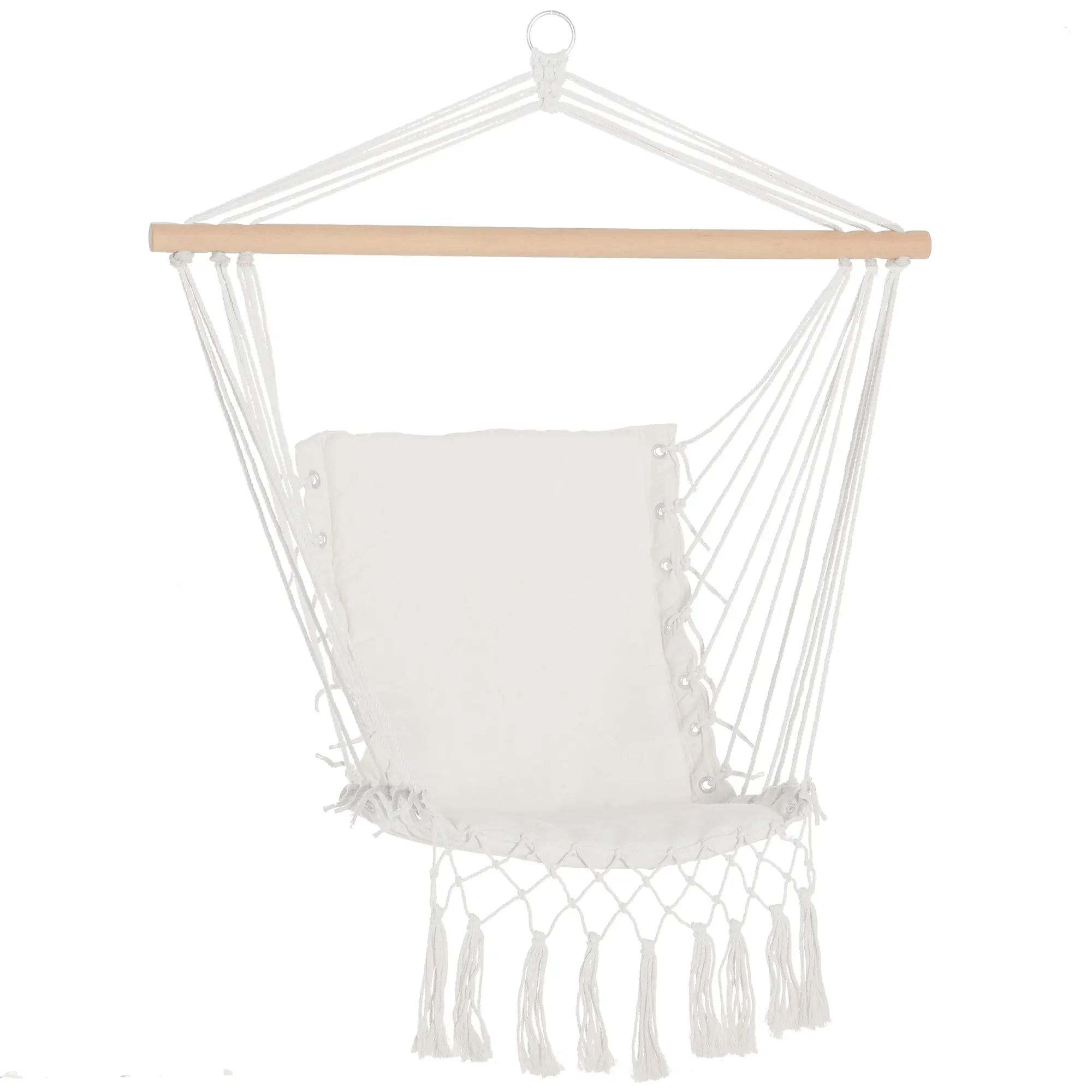 Hanging Chair with Tassels Cotton Swing Chair 120 kg Load Modern Style for Indoor and Outdoor White