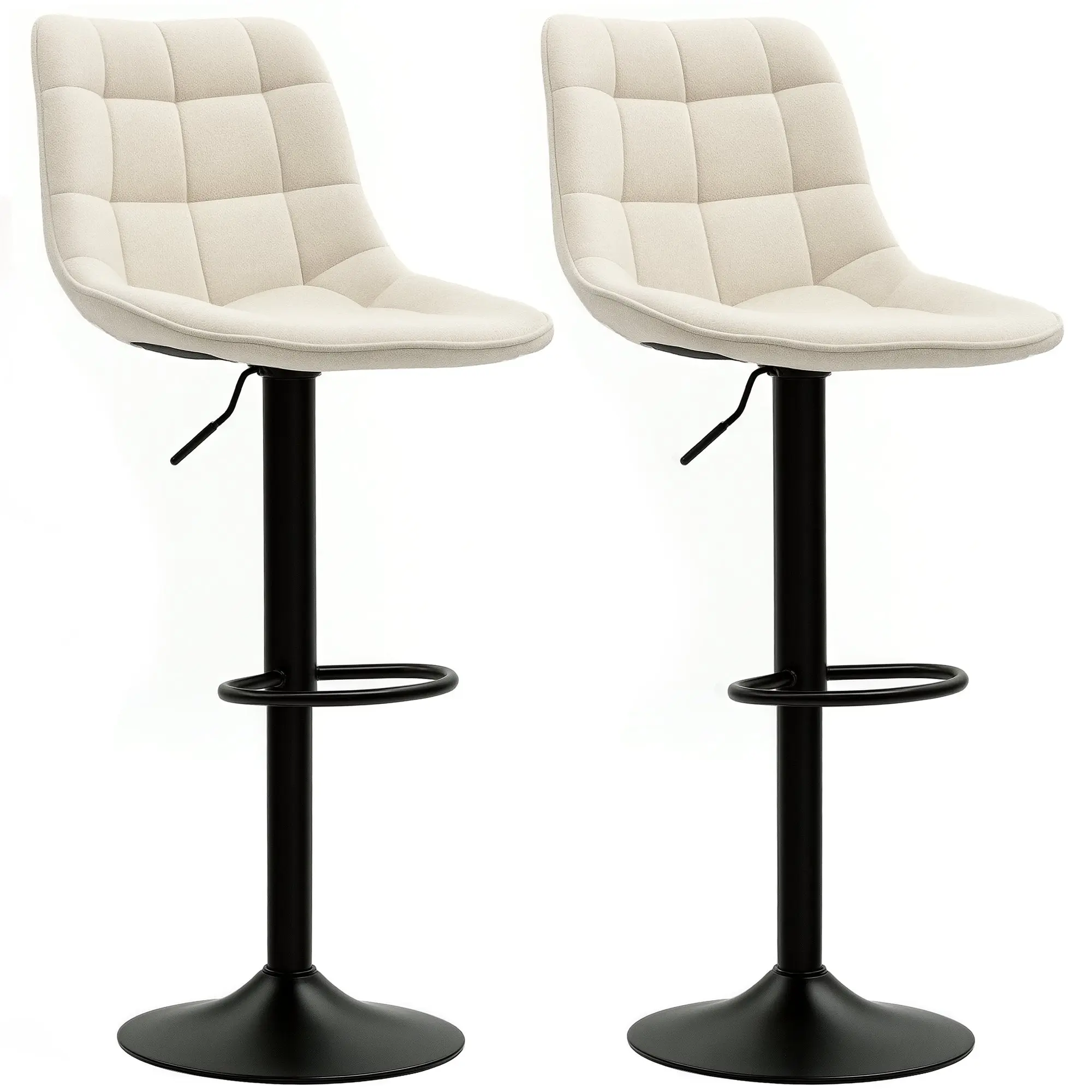 Bar Stool Set of 2, Upholstered Bar Chair with Backrest, Steel Frame, Chenille Look, Height Adjustable Kitchen Chairs with Footrest 360° Swivel Counter Stool for Kitchen, Living Room Beige