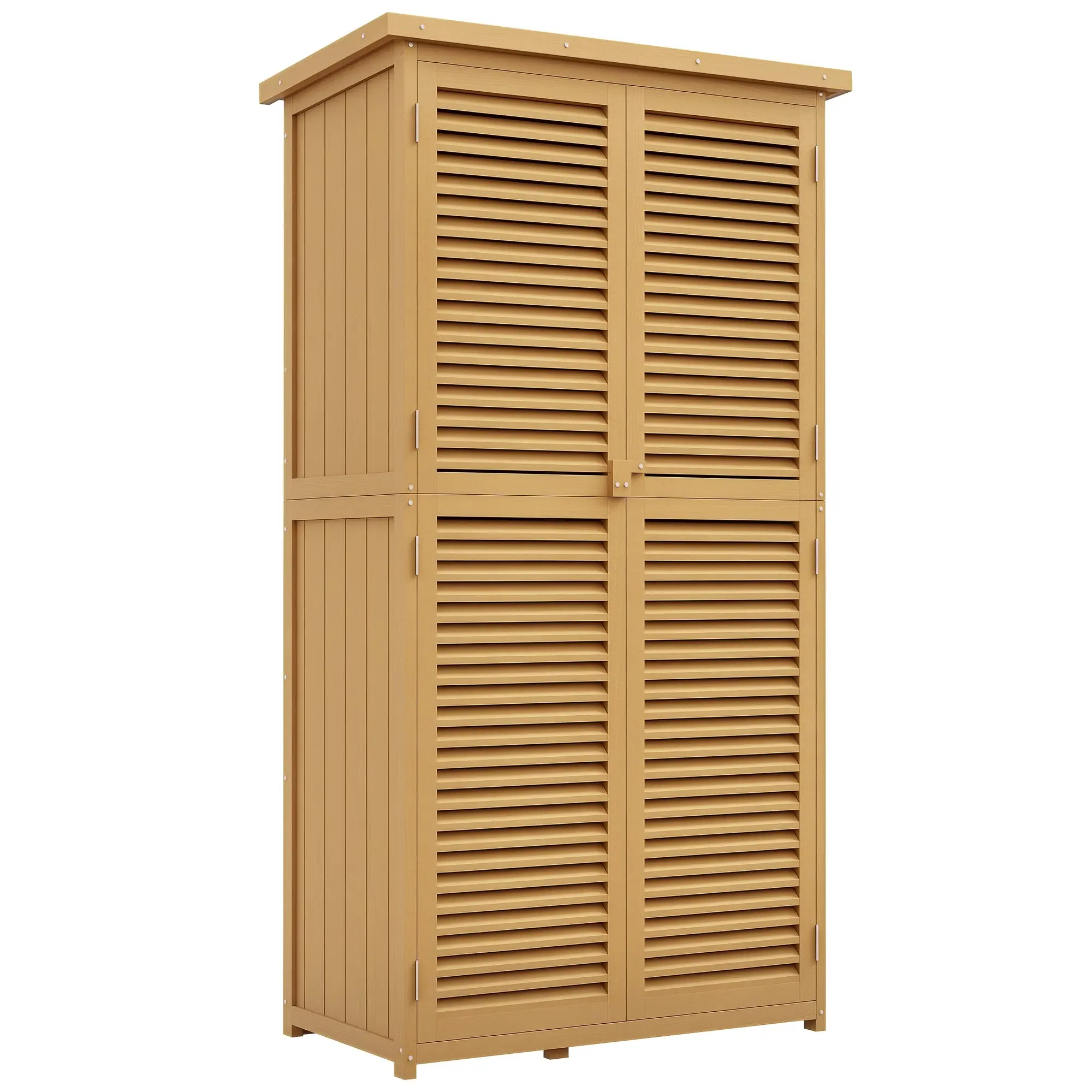 Garden Shed Wood Tool Shed with Asphalt Roof Louvered Door Garden Shelf Shed Garden 4 Compartments Light Yellow 87 x 46.5 x 160 cm
