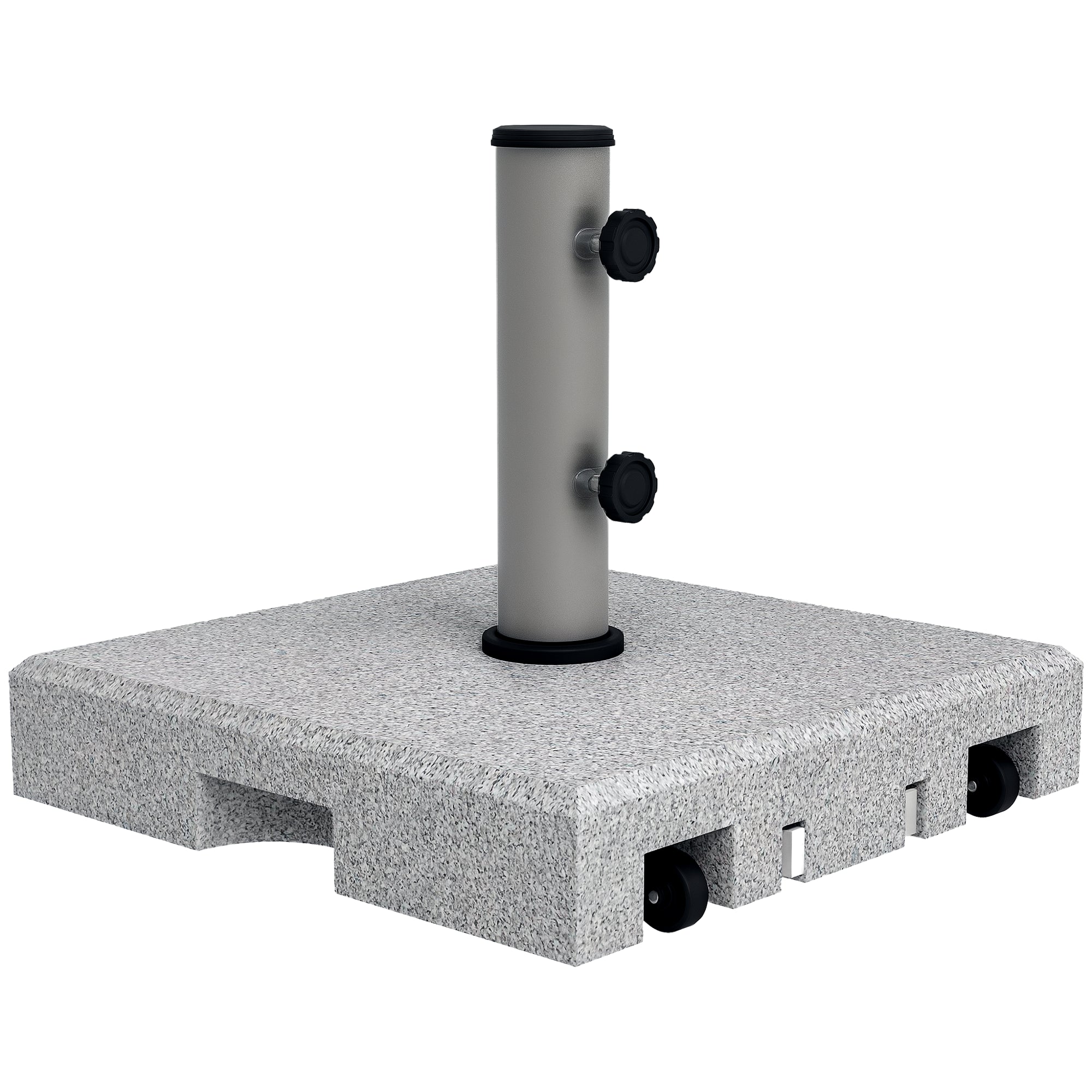 Granite Umbrella Stand 28kg Umbrella Base with Two Rotating Knobs on the Stand for Mast Diameter ? 32/38/48 mm, Umbrella Stand with Wheels for Garden, Balcony, Granite, Gray