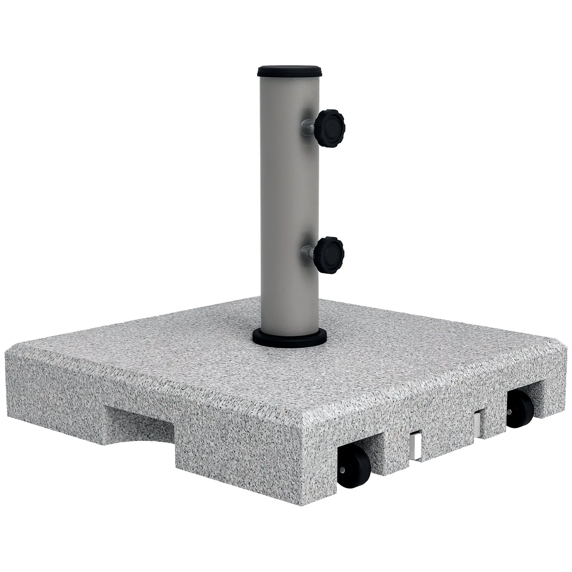 Granite Umbrella Stand 28kg Umbrella Base with Two Rotating Knobs on the Stand for Mast Diameter ? 32/38/48 mm, Umbrella Stand with Wheels for Garden, Balcony, Granite, Gray