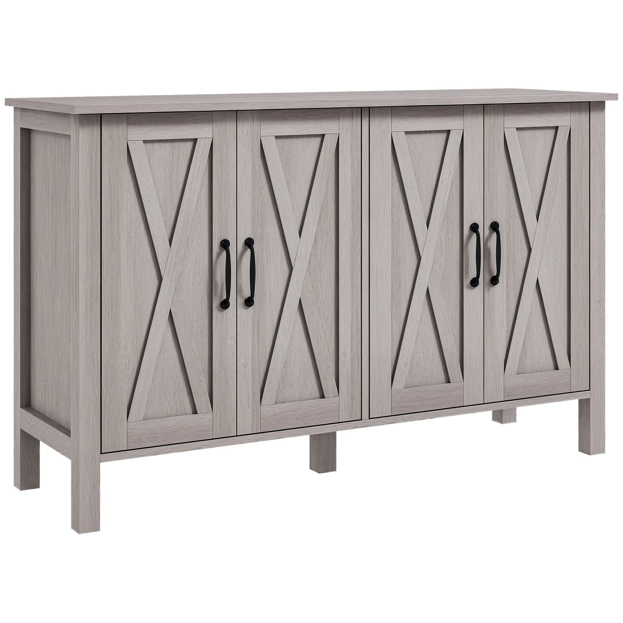 Low Rustic Style Kitchen Cabinet with 2 Adjustable Shelves, TV Buffet for up to 55 inches with 4 Wooden Doors, 120x37x75 cm, Gray