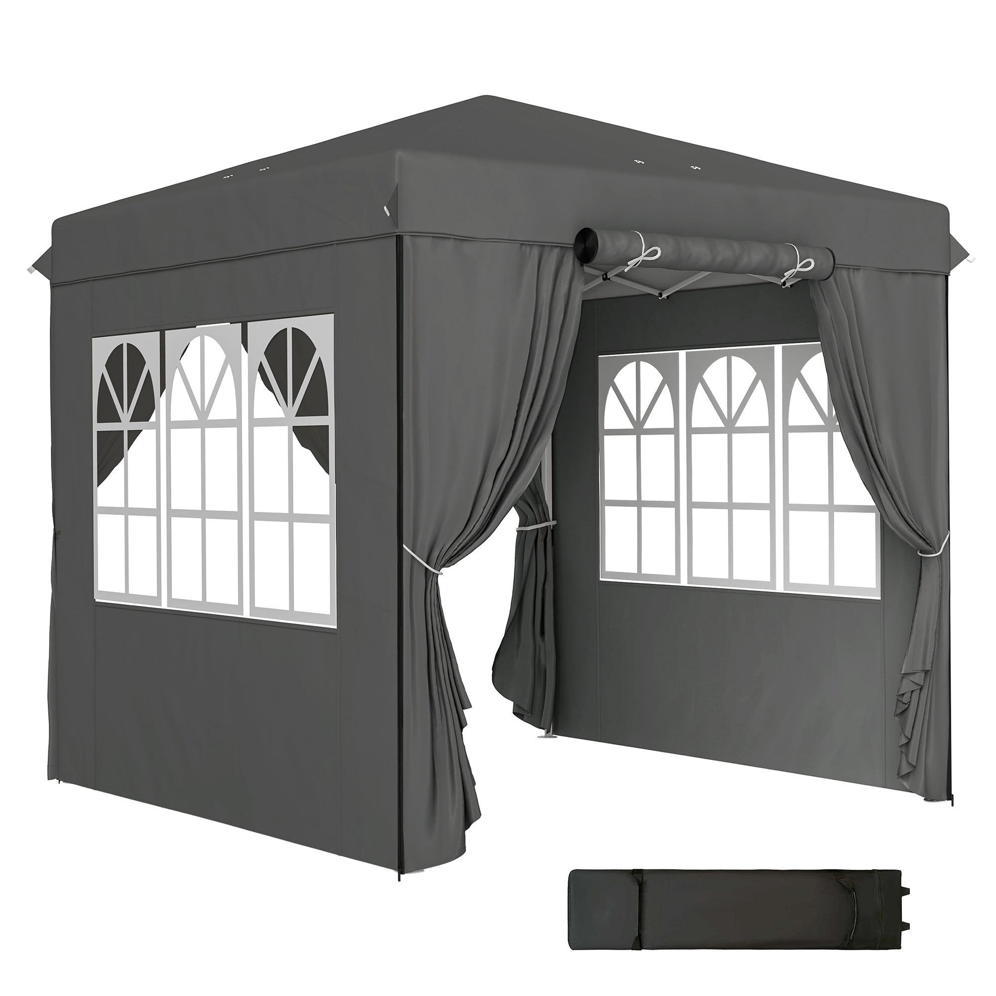 Outsunny Pop Up Gazebo 2.5 x 2.5 m with 4 Sidewalls, UPF50+ Water-Resistant Canopy, Adjustable Height and Wheeled Carry Bag, Dark Grey