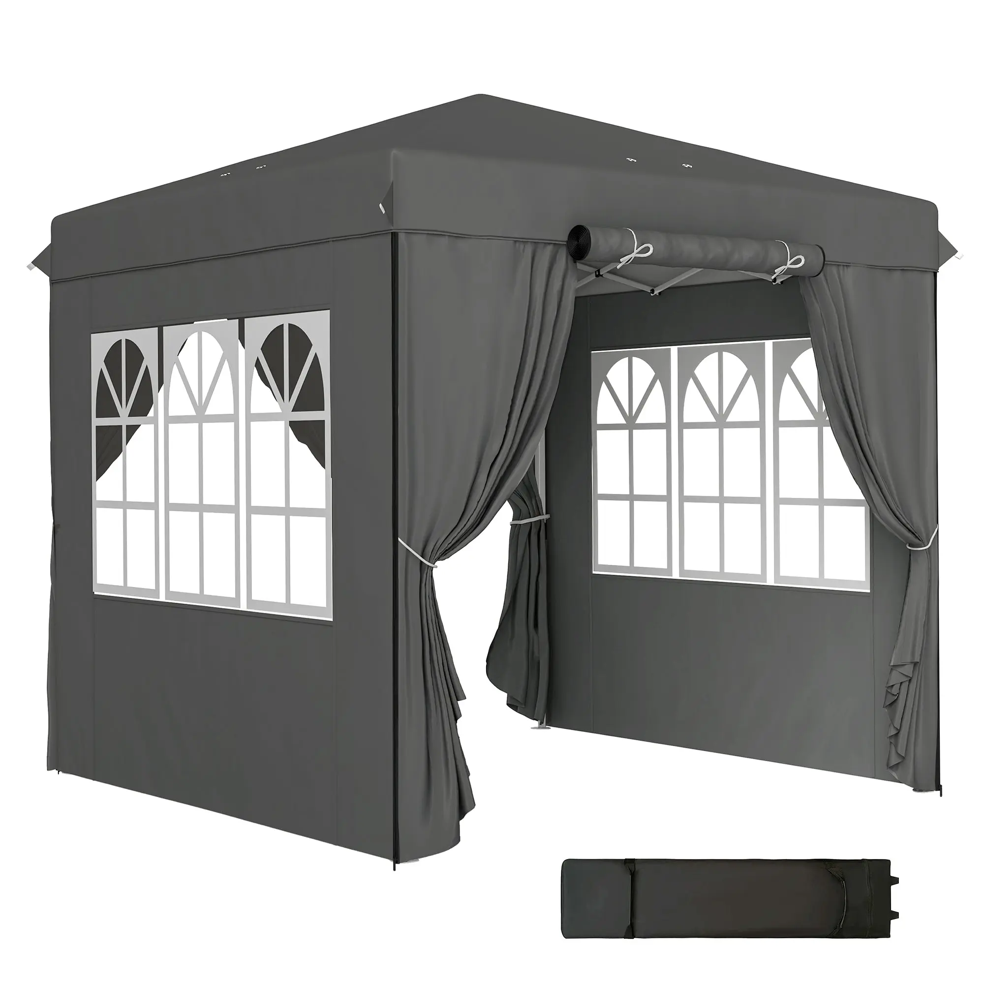 Outsunny Pop Up Gazebo 2.5 x 2.5 m with 4 Sidewalls, UPF50+ Water-Resistant Canopy, Adjustable Height and Wheeled Carry Bag, Dark Grey