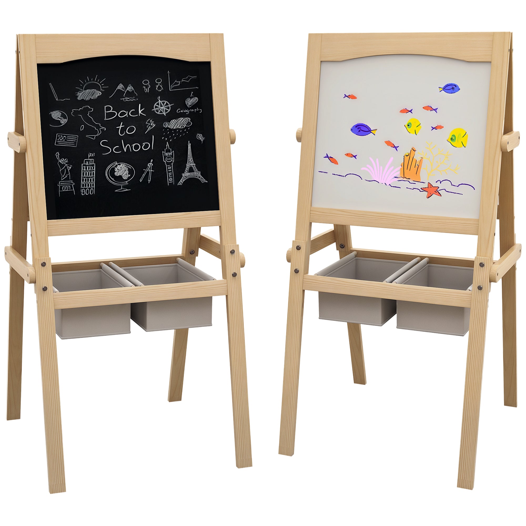 AIYAPLAY dječja slikarska ploča 3 u 1 dvostrana ploča za crtanje s papirnatim rolnom i 2 kutije 58x50.5x109 cm prirodna