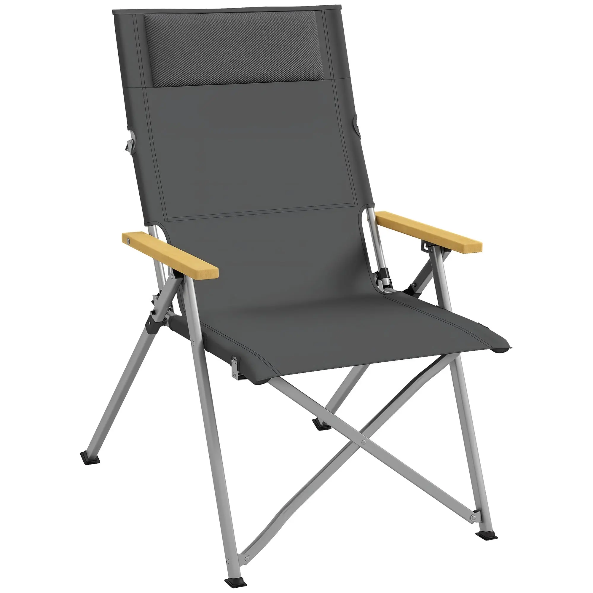 Folding Camping Chair Garden Chair with 4-Position Adjustable Backrest, Headrest, Folding Chair with Carrying Bag for Pool, Beach, Oxford, Dark Grey