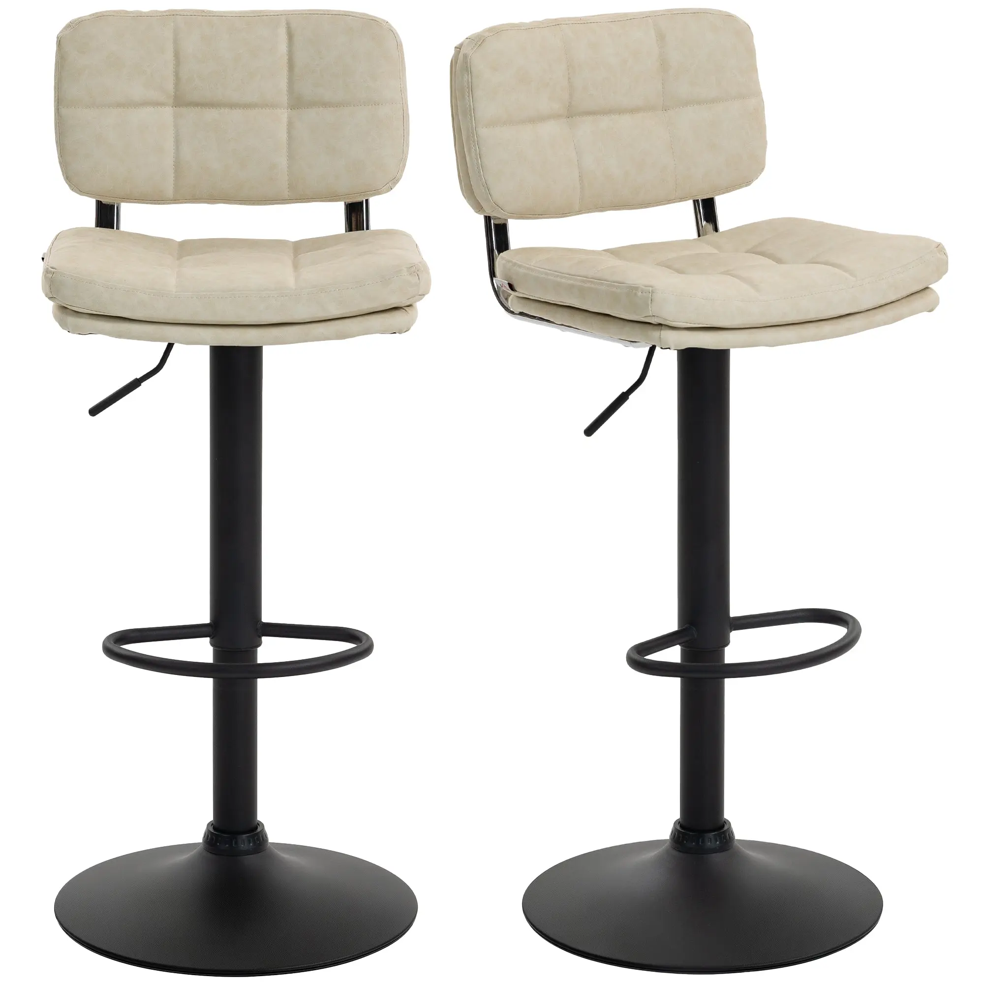 Set of 2 Vintage Tufted Bar Stools – Swivel, Height-Adjustable with Footrest, Aged Cream PU