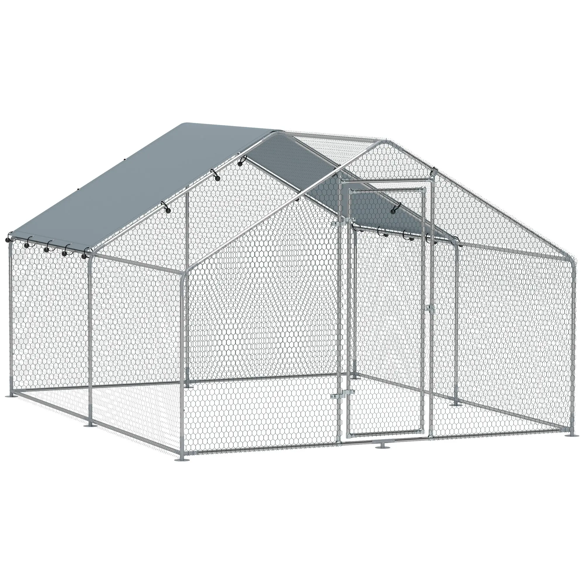 Outdoor Chicken Coop, 3x3.4x1.9m 10.2m? Zinc-Coated Steel Enclosure for 10-15 Chickens, Chicken Cage with Waterproof Anti-UV Roof and Lock, for Small Animals Ducks and Rabbits