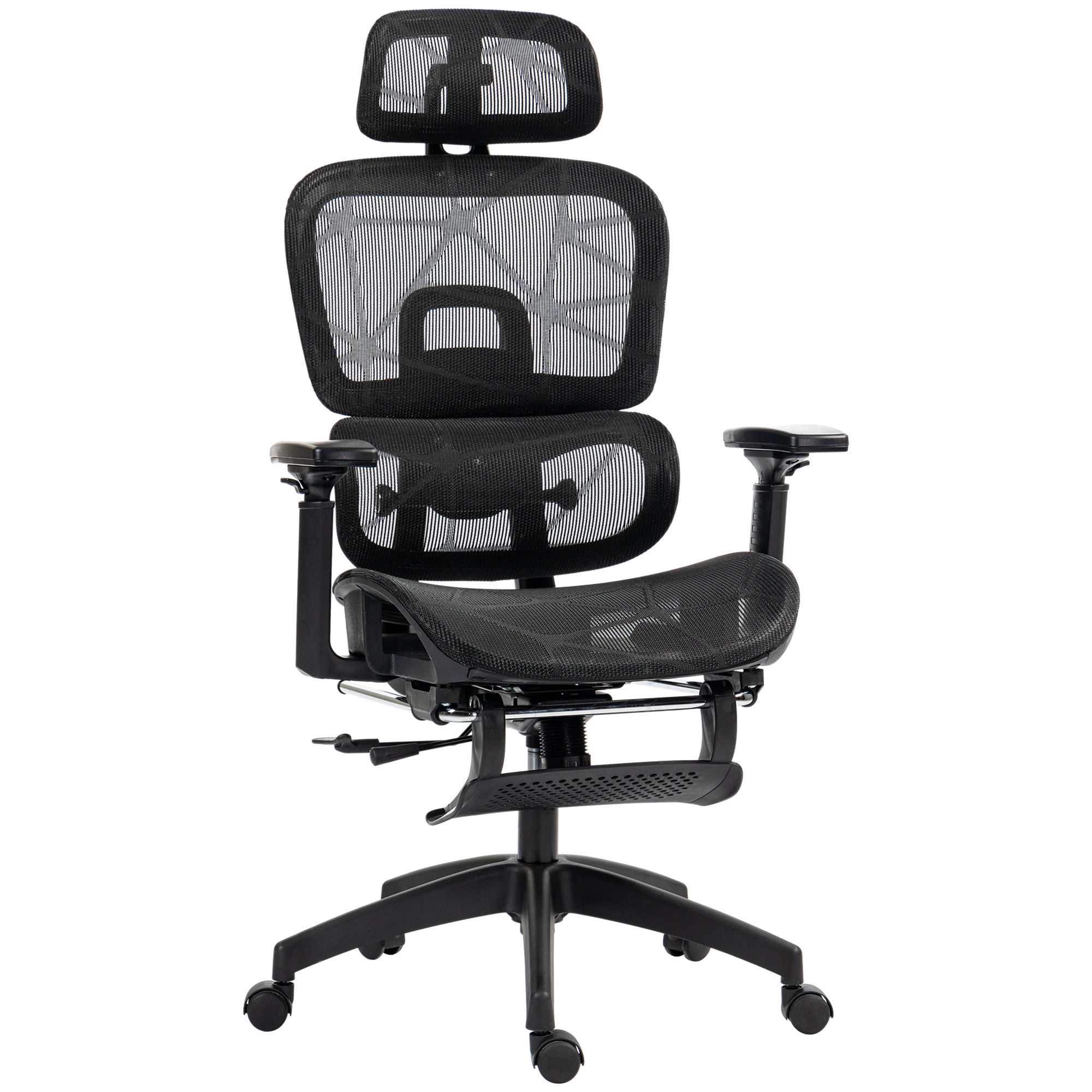Office Chair Ergonomic Desk Chair with Armrest, Headrest, Lumbar Support, Height Adjustable Mesh Swivel Chair with Rocking Function, Reclining Function, Footrest Black