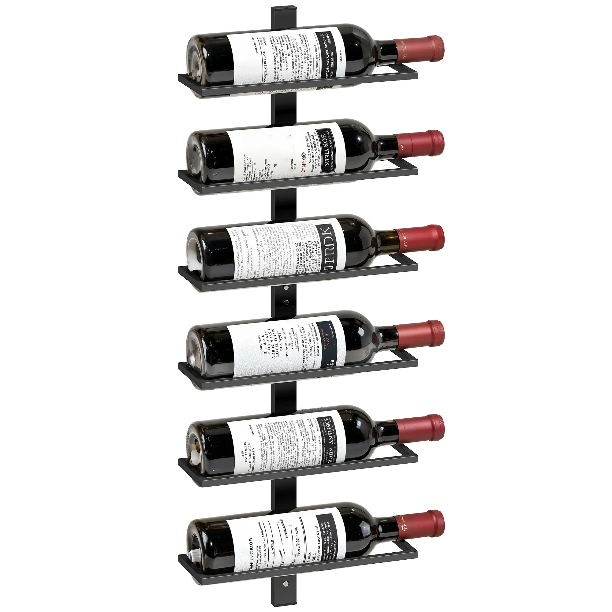 6-Tier Wall-Mounted Wine Rack, Steel Bottle Shelf for 6 Bottles — Black