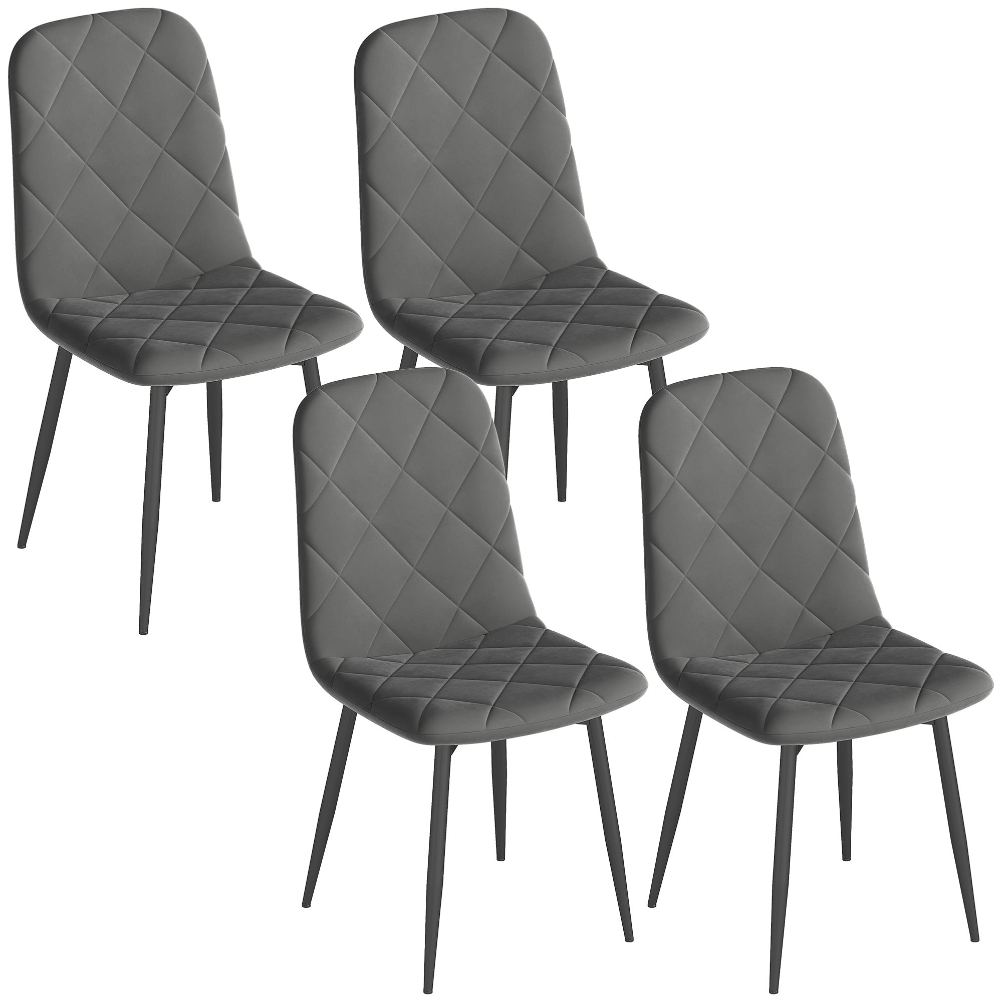 HOMCOM Set med 4 Moderna Matstolar Klädda i Sammet med Stålben för Vardagsrum 45x54x87 cm Grå