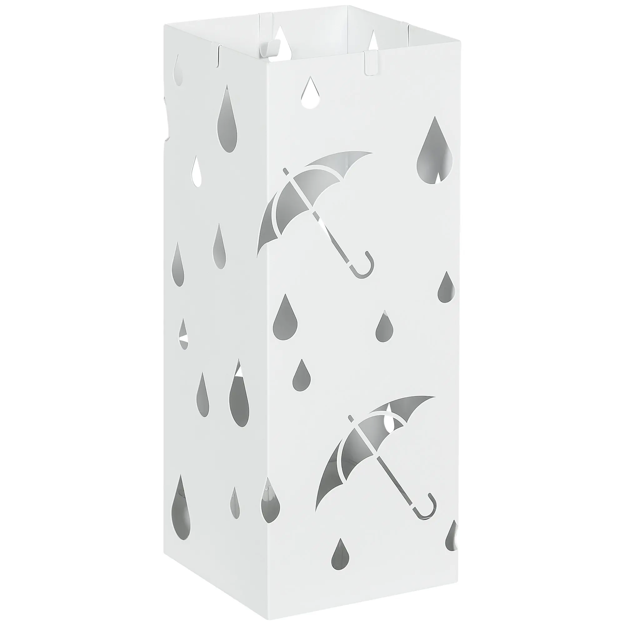 Umbrella Stand with 4 Hooks, Water Collection Tray Umbrella Holder for Hallway, Umbrellas & Walking Sticks Steel 15.5 x 15.5 x 40 cm White
