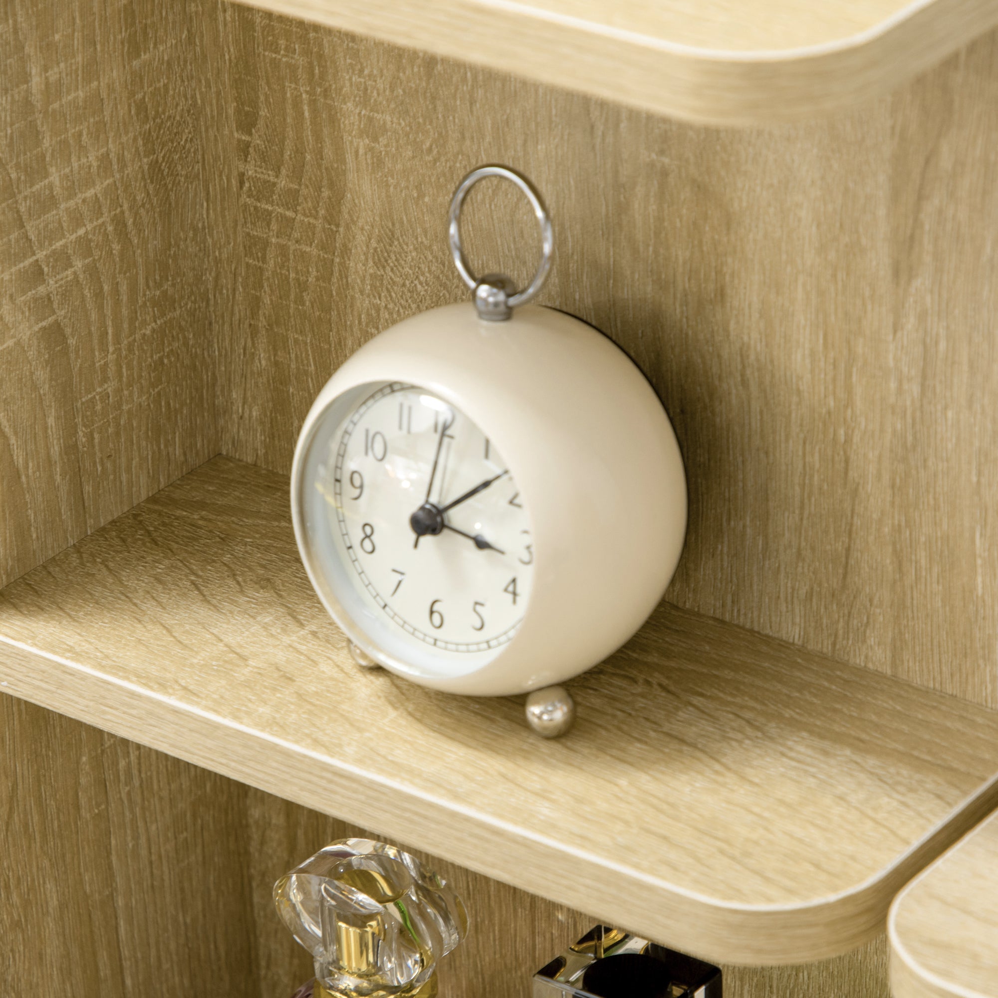HOMCOM Make-up Kaptafel Set met Gevoerde Kruk Grote Spiegel + Meerdere Open Planken + 4 Laden Natuurlijk Hout