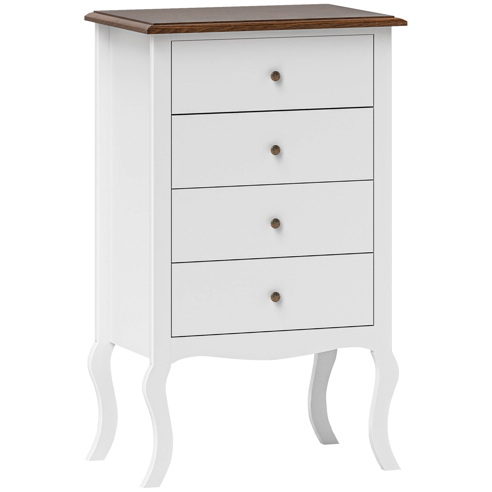 HOMCOM Komoda se 4 Šuplíky ve Francouzském Stylu - Dětská Komoda s Protiskluzovým Designem pro Obývací Pokoj a Chodbu 60x40x98,5 cm Bílá a Dub