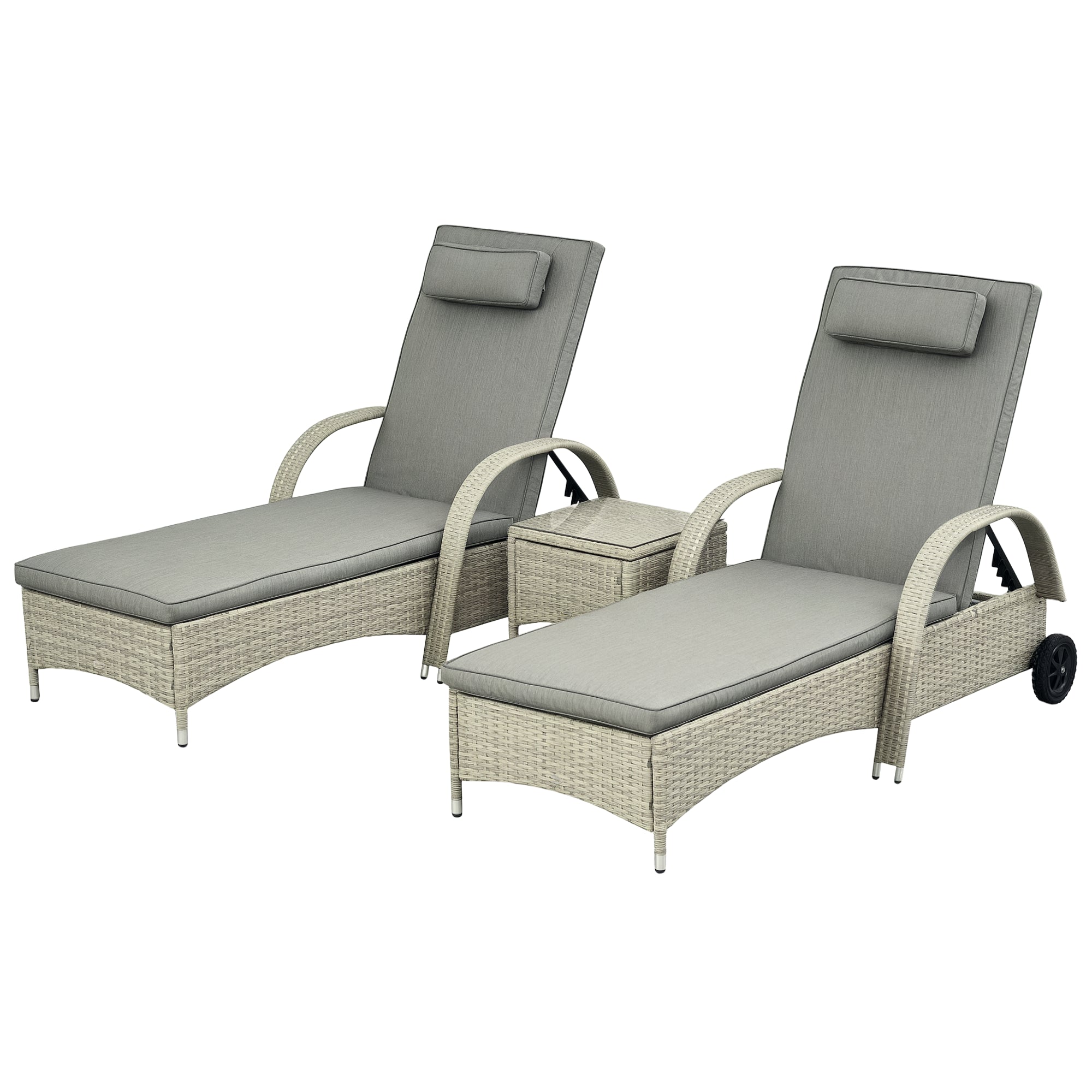 Outsunny Sjedalica za sunčanje - Vrtni stol 3-dijelni set vrtnog namještaja, Polyrattan+Metal Siva