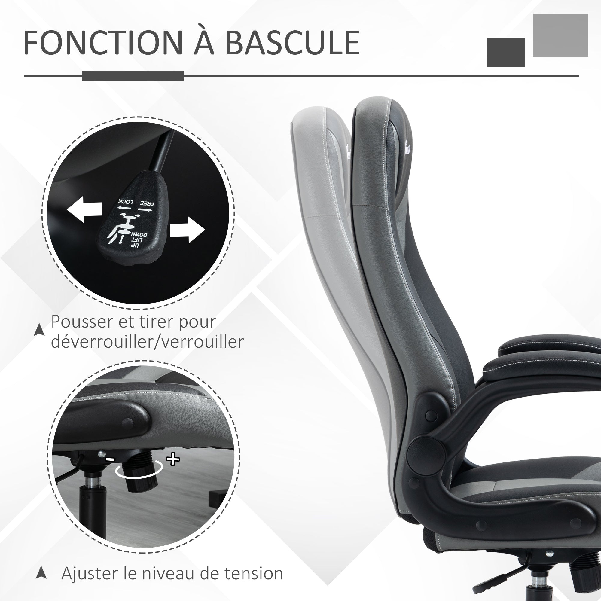 Vinsetto Ergonomisk Gamingstol med Svängbar Metall Rund Bas 360° Höjdjusterbart Huvudstöd Fällbara Armstöd PVC Grå Svart