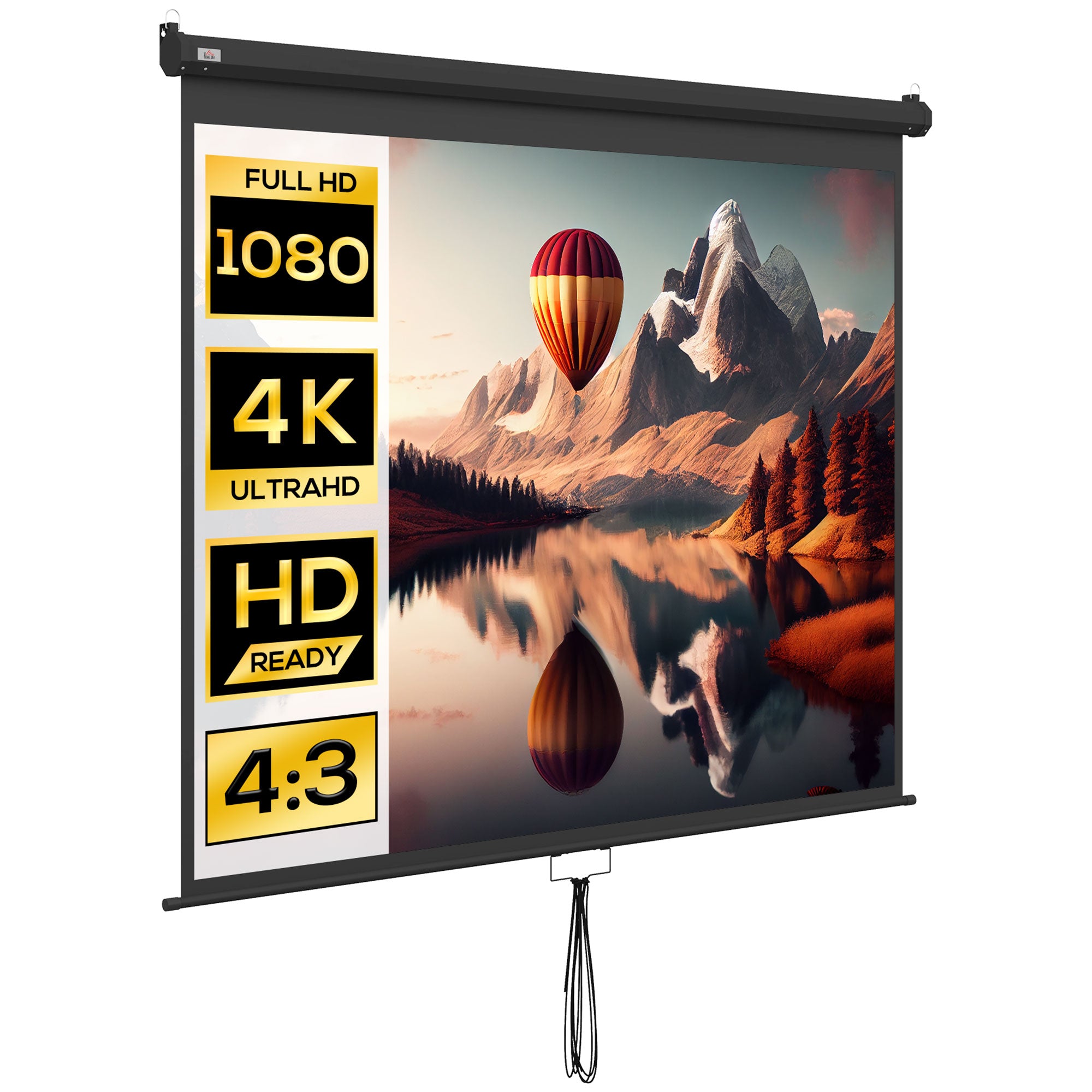 HOMCOM 100-Inch Verstelbaar Muur- en Plafond Projectiescherm, 4:3 Formaat, 203x152cm, Wit en Zwart