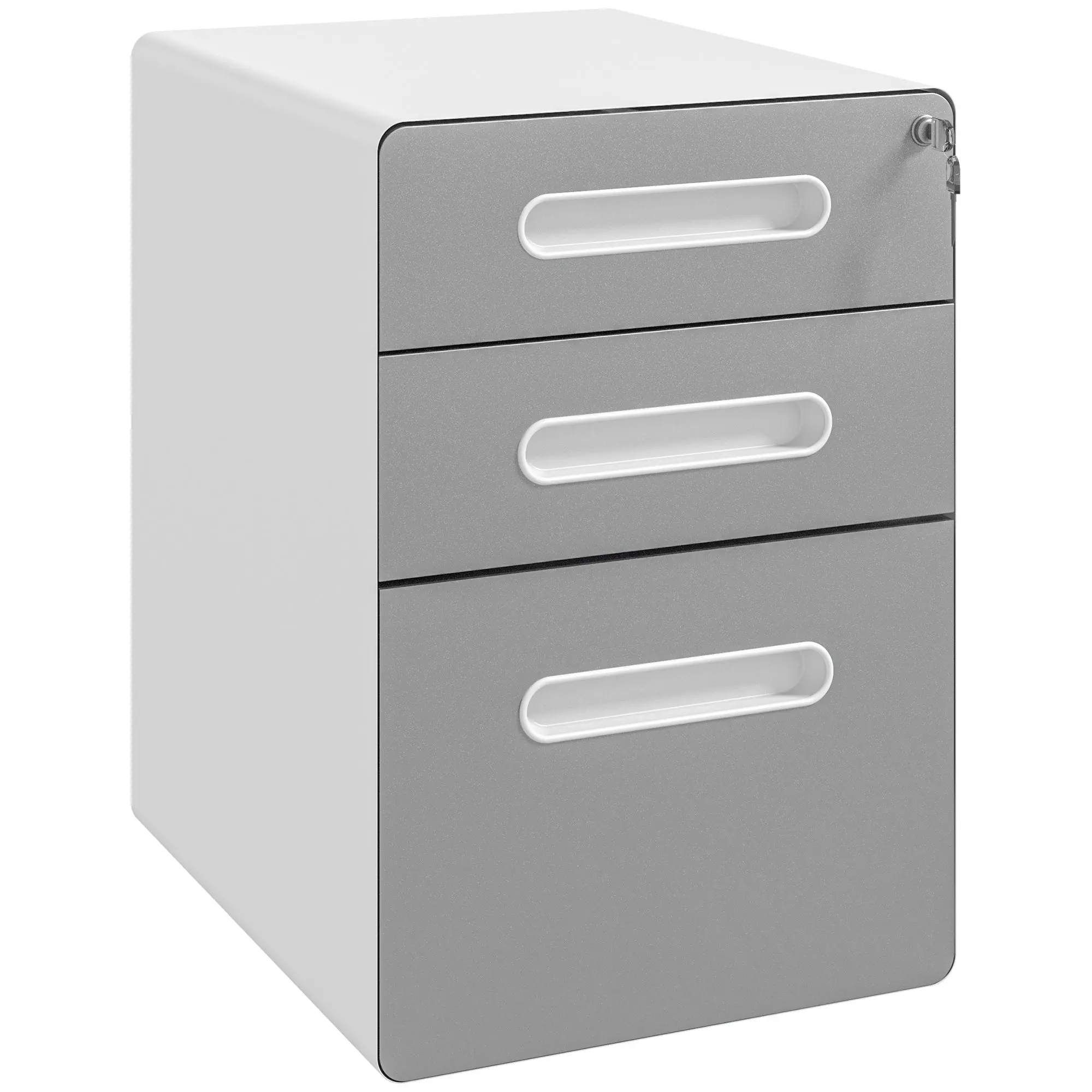 Rolling Container, Mobile Filing Cabinet with 3 Drawers, Lockable Office Cabinet with Hanging File Folder, Storage, Steel, 39 x 48 x 59 cm Light Gray