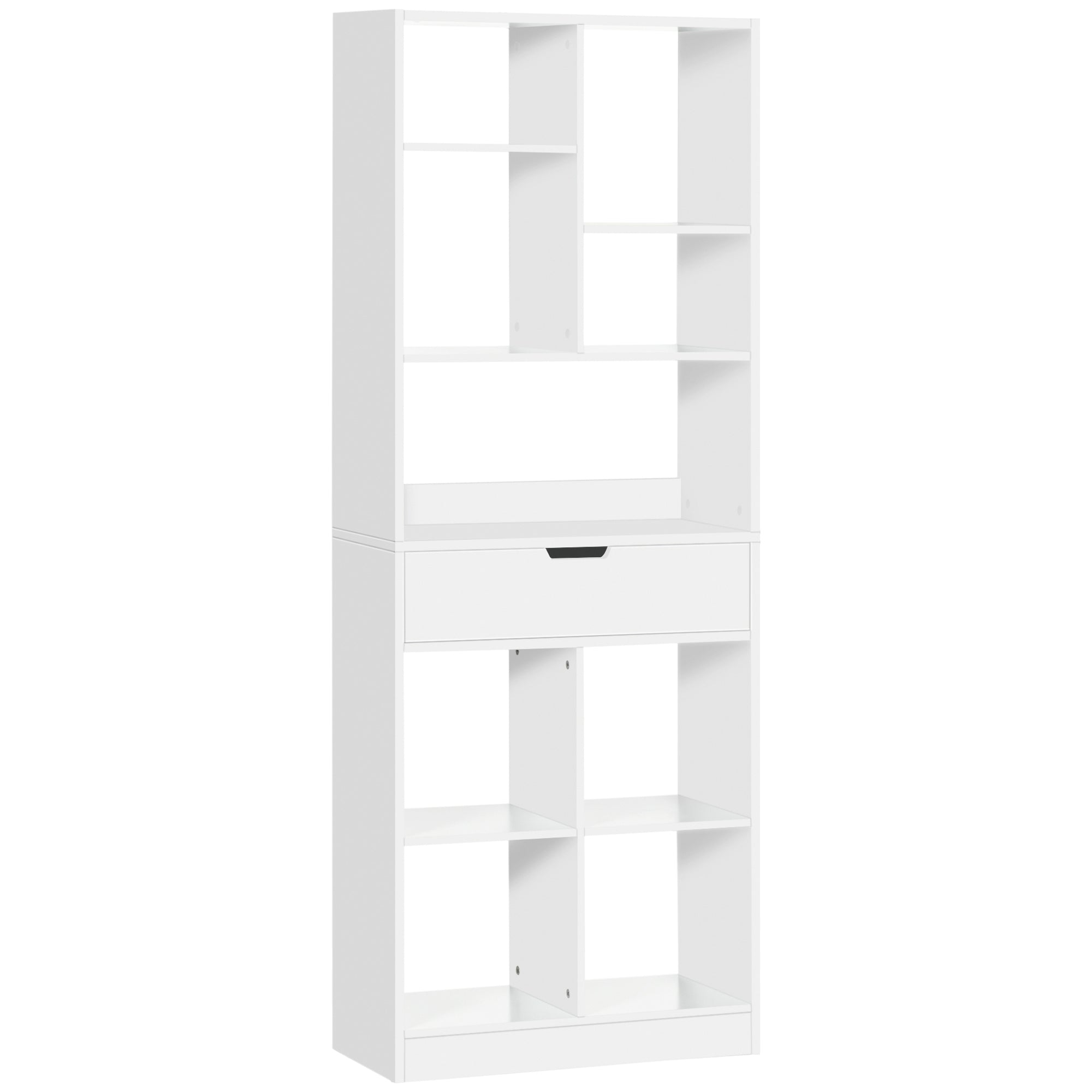 HOMCOM Grāmatu plaukts ar atvilktni un 9 uzglabāšanas nodalījumiem 60x26x158 cm Balts