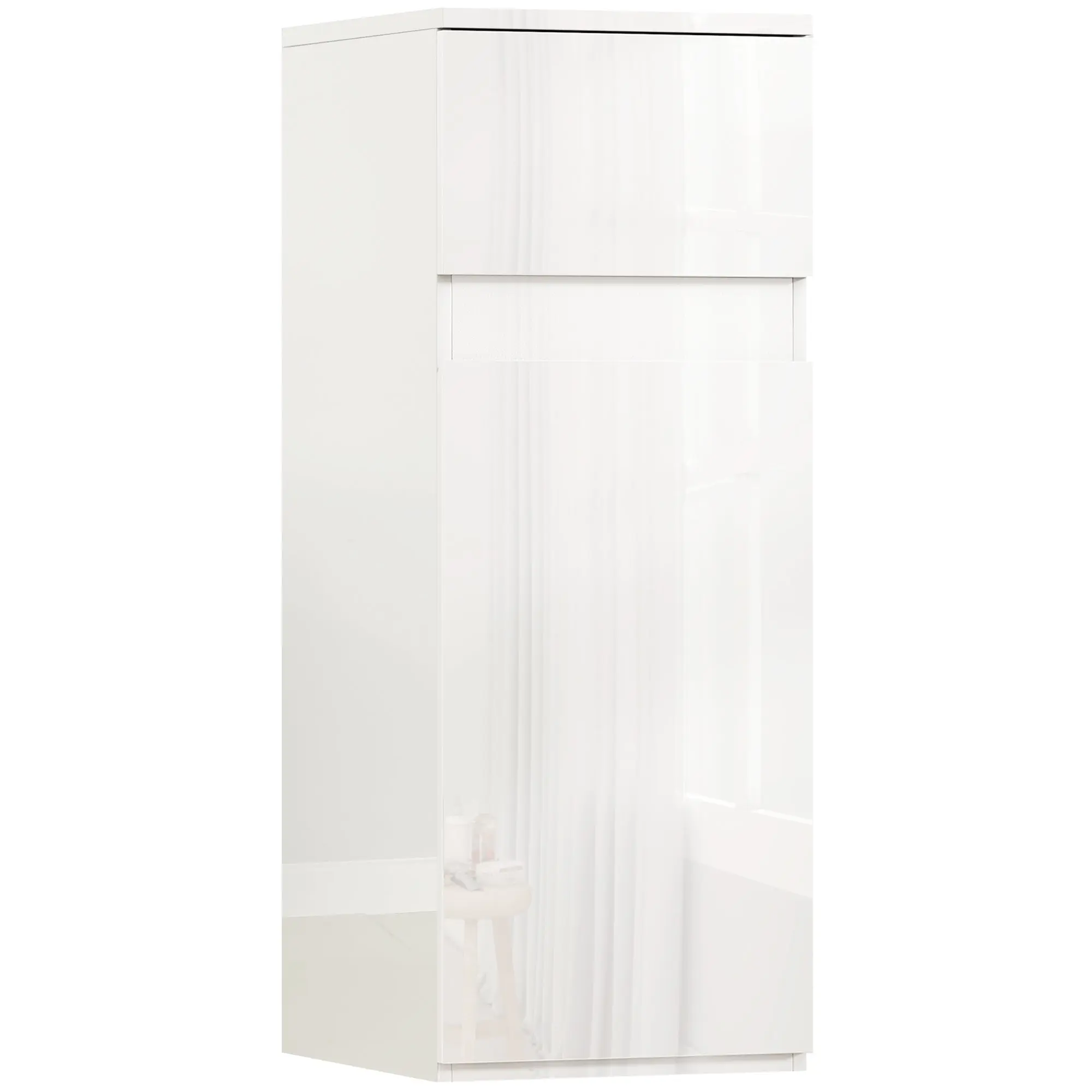 Wall-Mounted Bathroom Cabinet with Drawer and Gloss Door, Adjustable Tempered Glass Shelf, Multi-Purpose Wall Unit, 11.8 x 13.4 x 31.3 in, Lacquered White