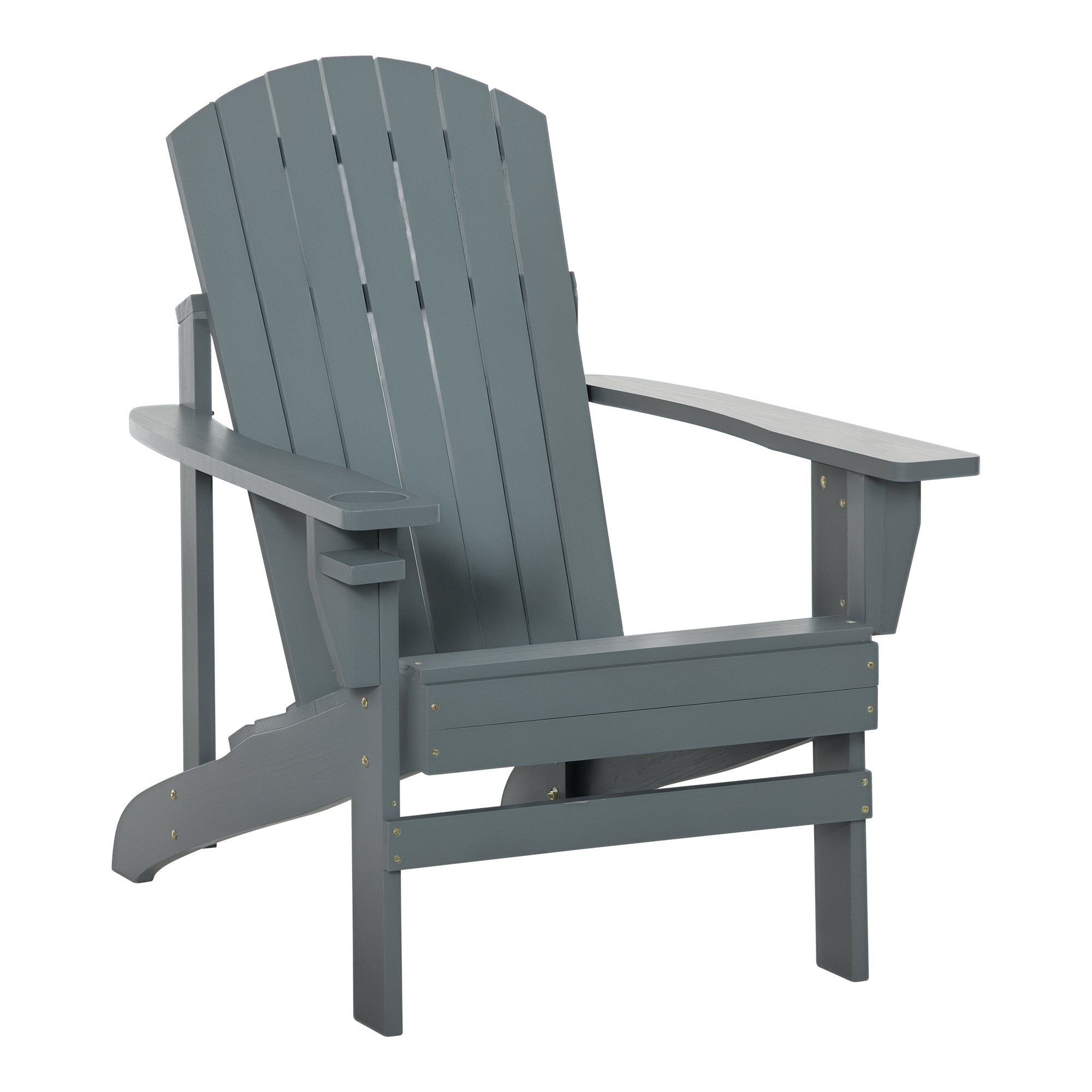 Outsunny Adirondack Gartenstuhl mit Becherhalter - Gartenliege - Balkonstuhl - Massivholz - Dunkelgrau - 97 x 72,5 x 93 cm