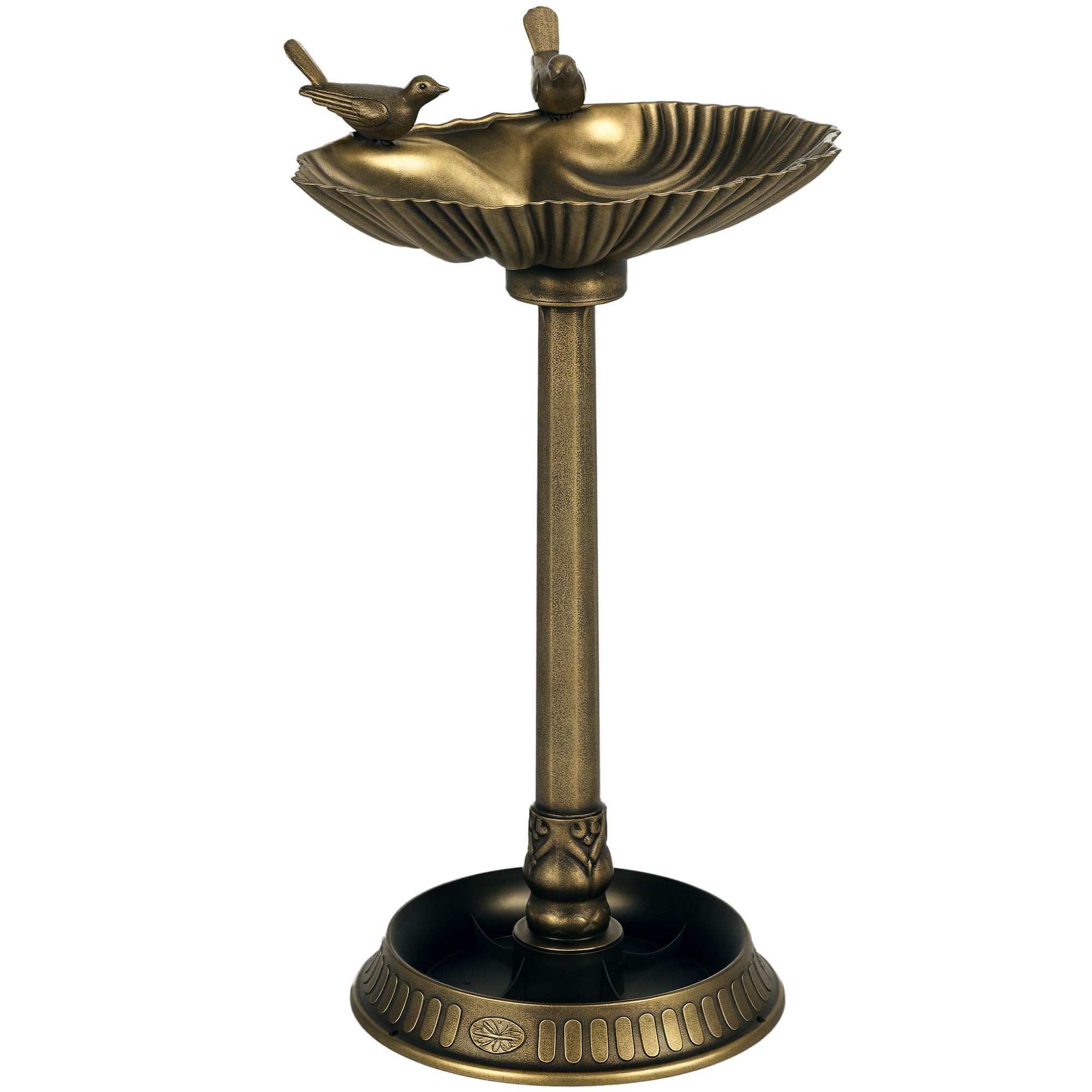 Outsunny Stehender Vogelbad, Kunststoff Vogelbad, Frostsicheres Vogelbecken, Winterfestes Tränken für Wildvögel, Wasserschale, Wassermerkmal für Garten, Terrasse, Balkon 49,5 x 38 x 81 cm, Bronze
