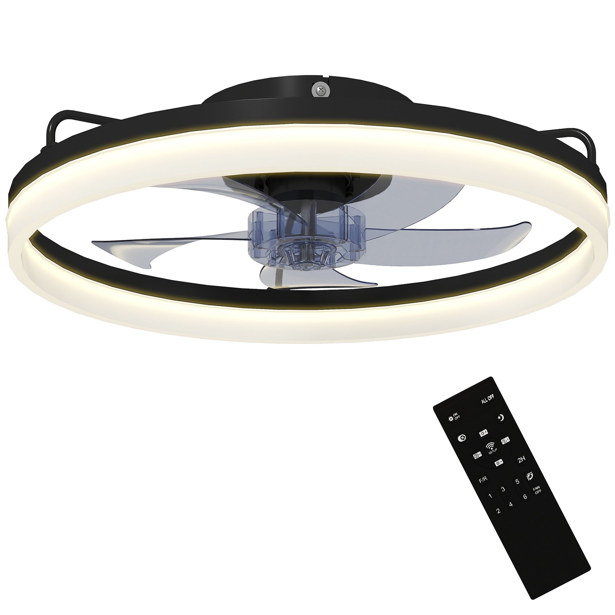 LED Ceiling Fan with Light 40W, Reversible DC Motor, Quiet Ceiling Fan Lamp, Remote Control, 6 Speeds, 3 Light Colors, Timer, for Living Room, 20 in (?50 cm), Black