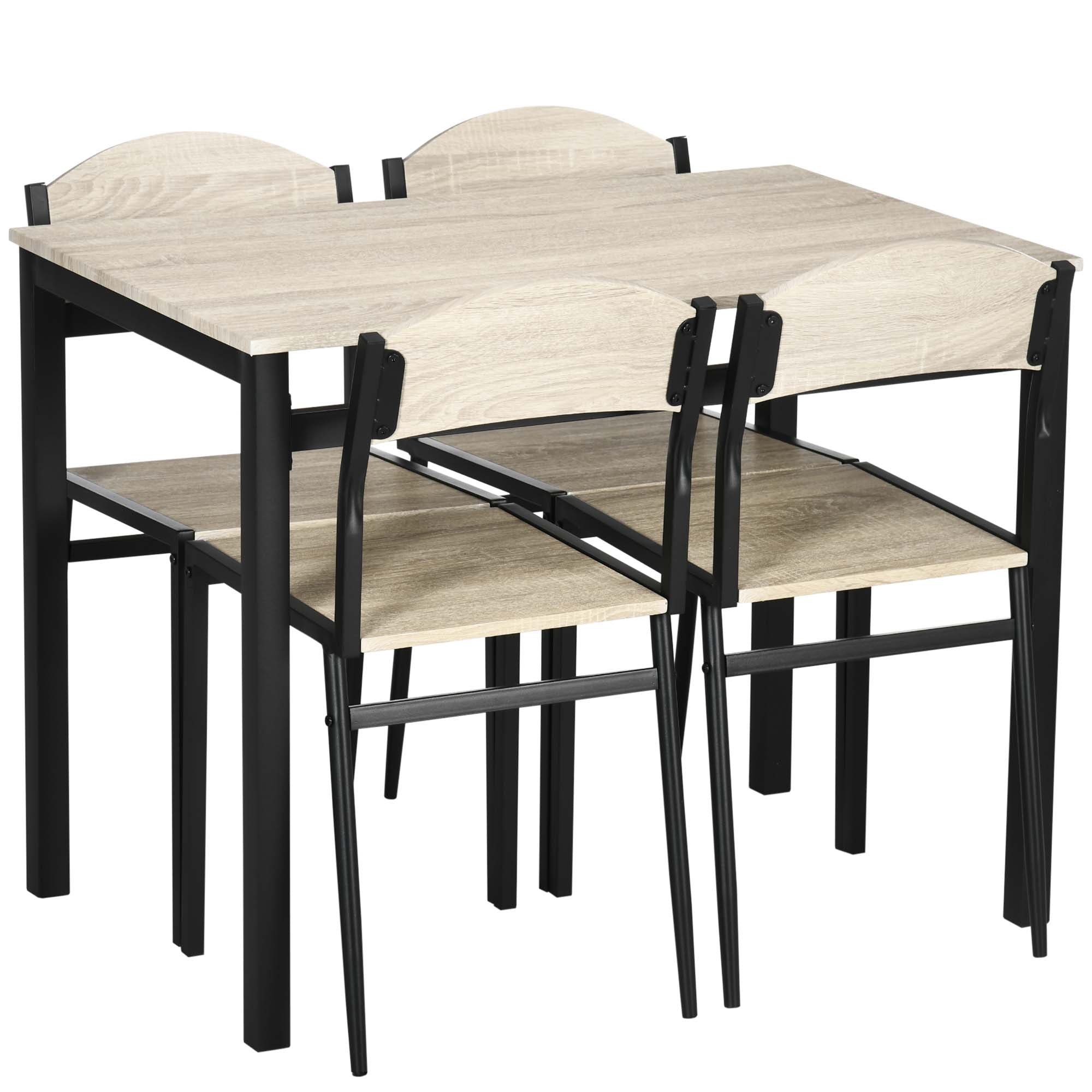 HOMCOM 5-teiliges Esszimmer-Set mit 1 rechteckigem Tisch und 4 Stühlen aus Stahl und MDF in Schwarz und Eiche
