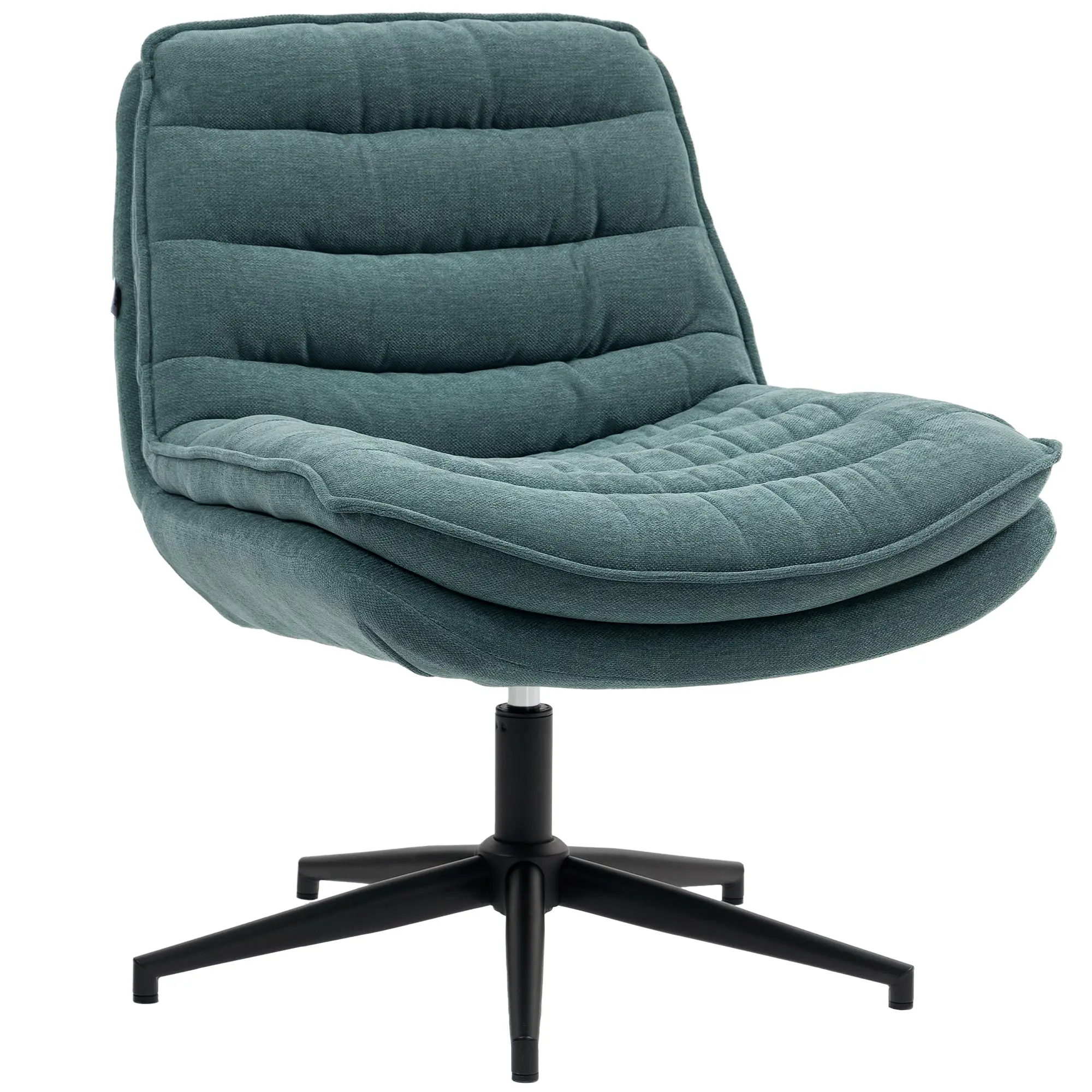 Office Chair Desk Chair without Armrests with Wide Seat, Height Adjustable Tailor Seat Chair Double Thick Swivel Chair with Linen Look, for Home Office, Dark Green