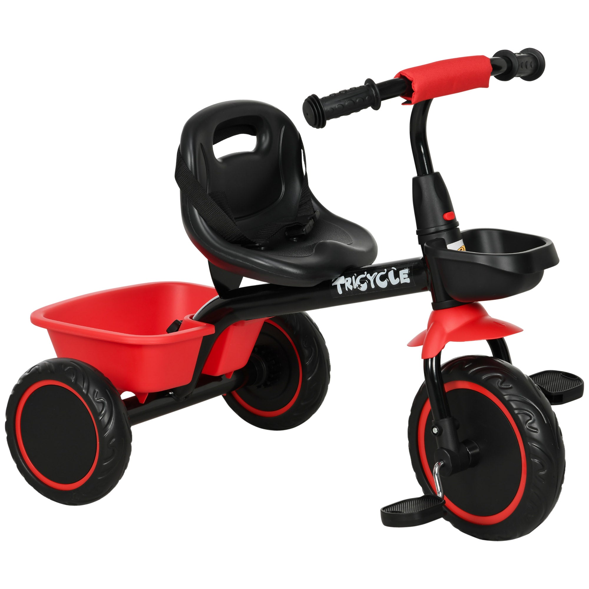 AIYAPLAY Dreirad für Kinder mit Beckenband, Pedalen, Fahrradkorb, verstellbarem Sitz für Kinder von 2-5 Jahren, Rot + Schwarz, 80 x 48 x 63 cm