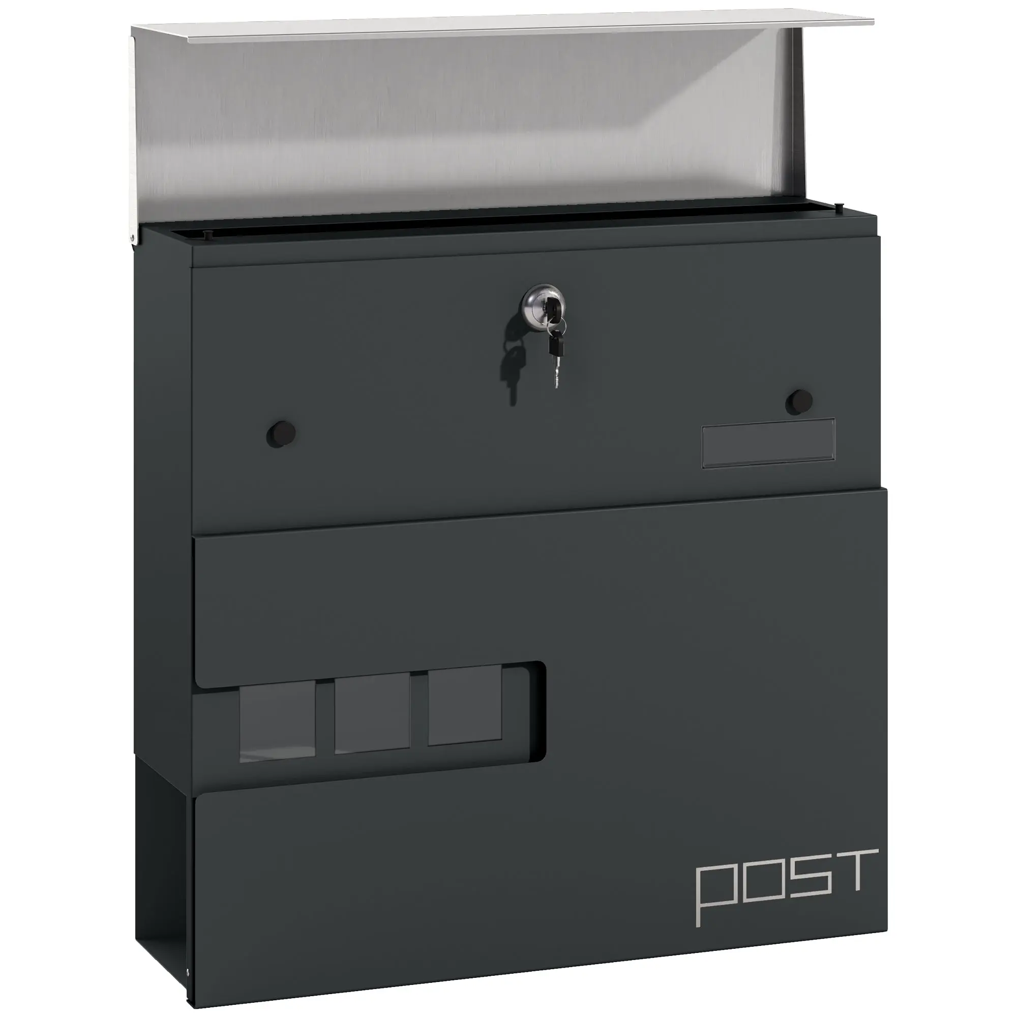 Mailbox Wall Mount Mailbox made of Steel with Viewing Window, Lock, Copper Core, Mailbox for Outdoor, 37 x 10.5 x 37 cm, Dark Gray
