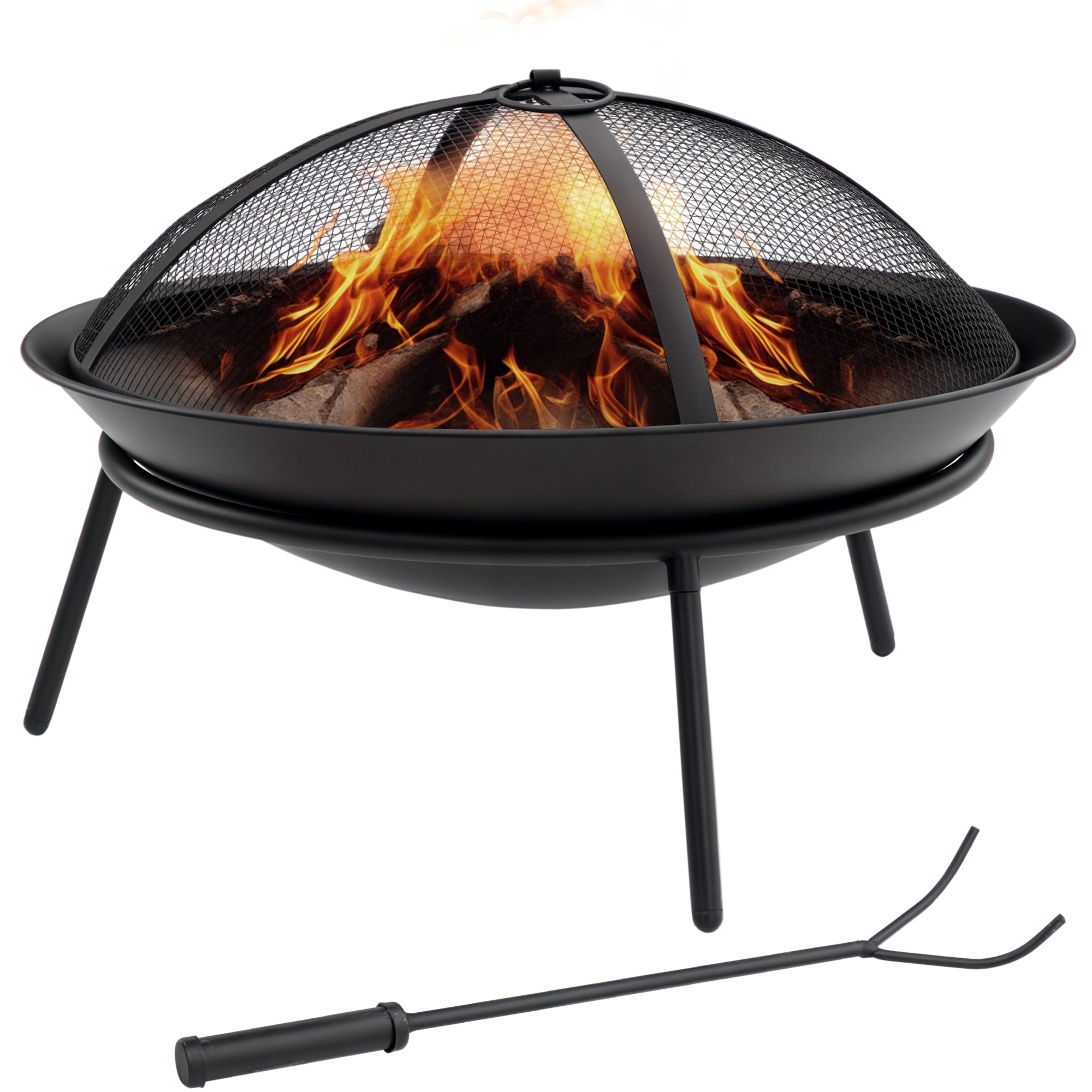 Outsunny Välikamin Metal Fire Bowl koos Sädemekatte ja Pikiga Aeda, Terrassile, Matkamiseks Ø47x33 cm Must
