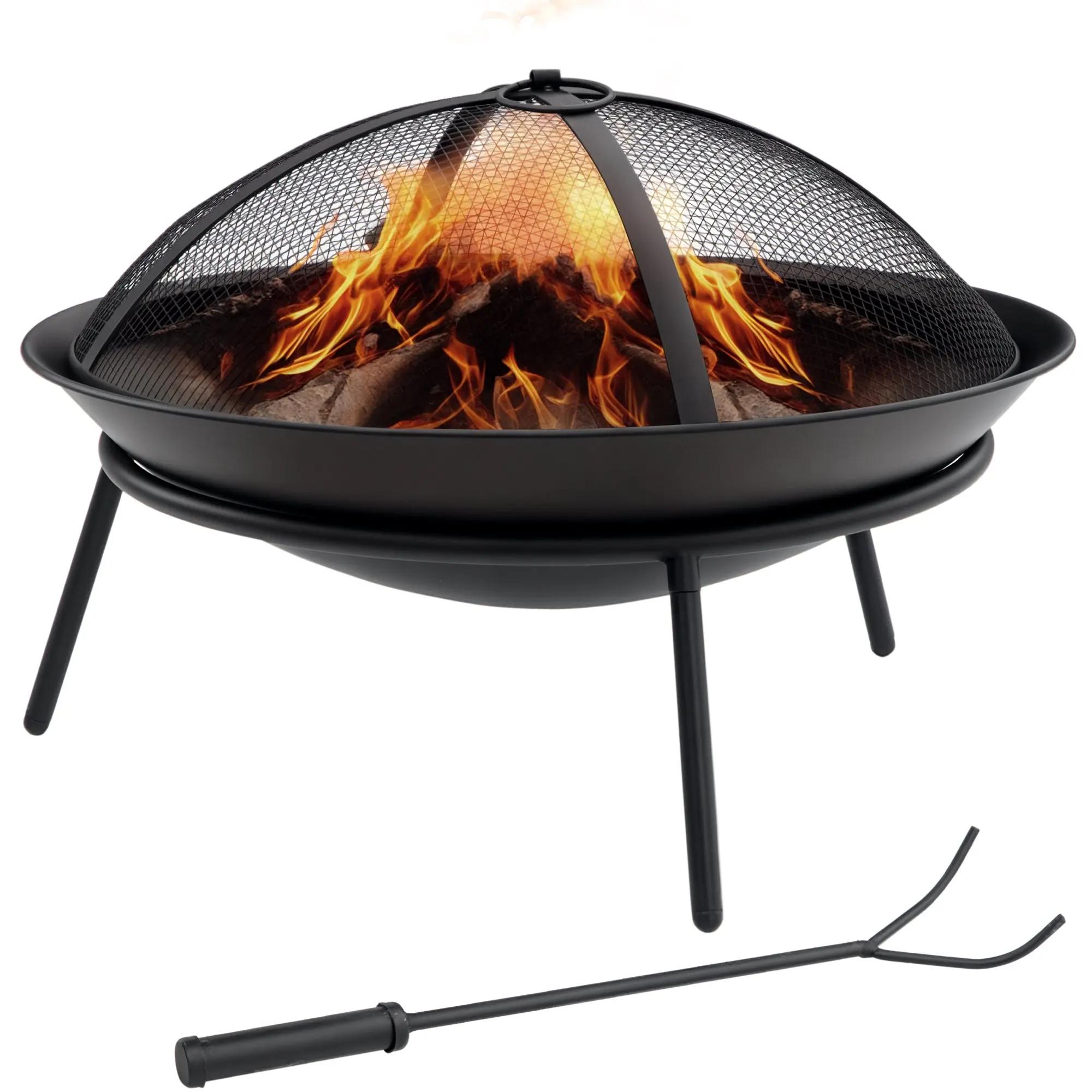 Outdoor Fire Pit Metal Fire Bowl with Spark Screen and Poker for Garden Patio Camping ?47x33 cm Black