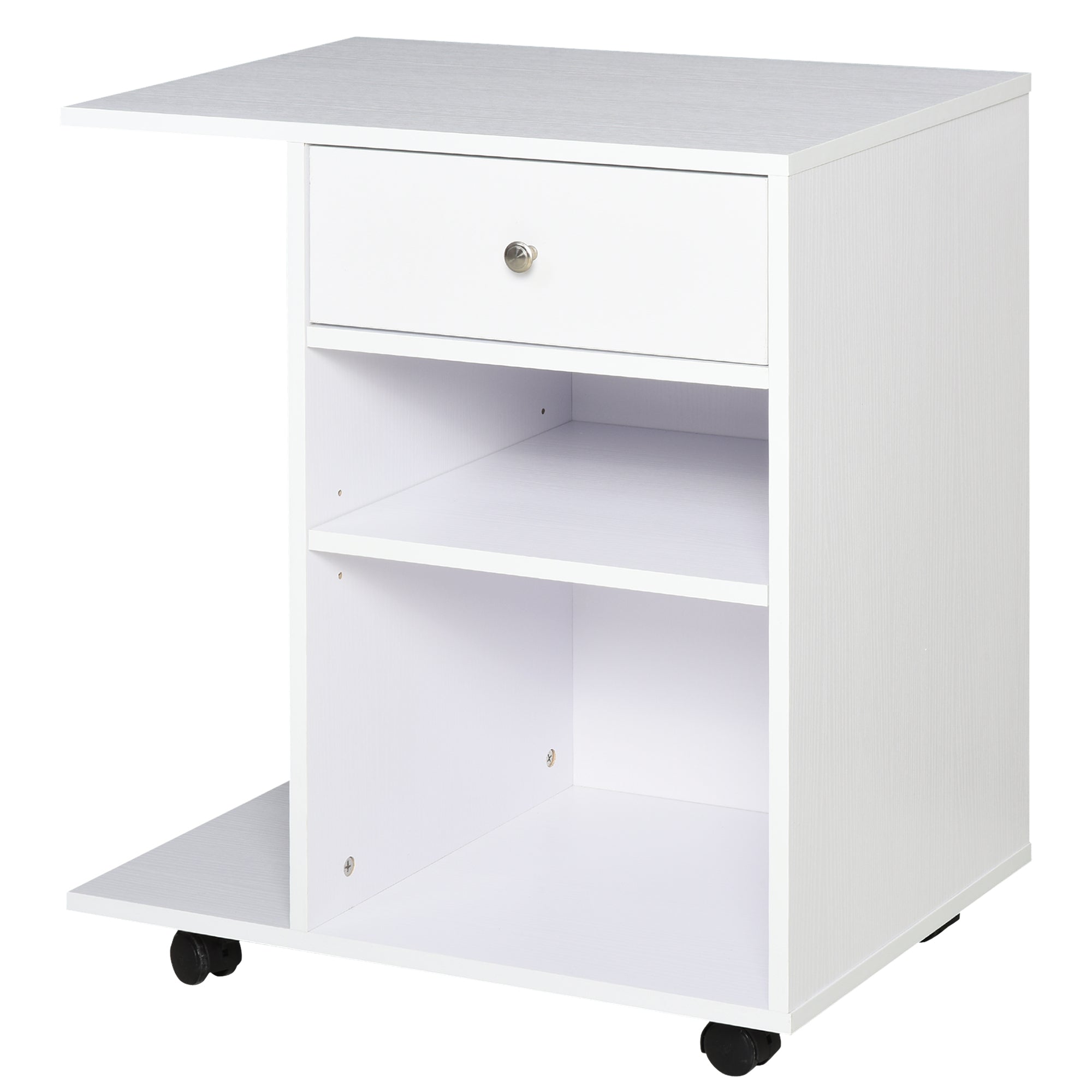 Vinsetto Multifunktionel Kontorprinter Skab med Hjul 2 Kompartmenter Skuffe og CPU Stativ Justerbar Hylde til Studie 60x40x68,5 cm Hvid Trælook