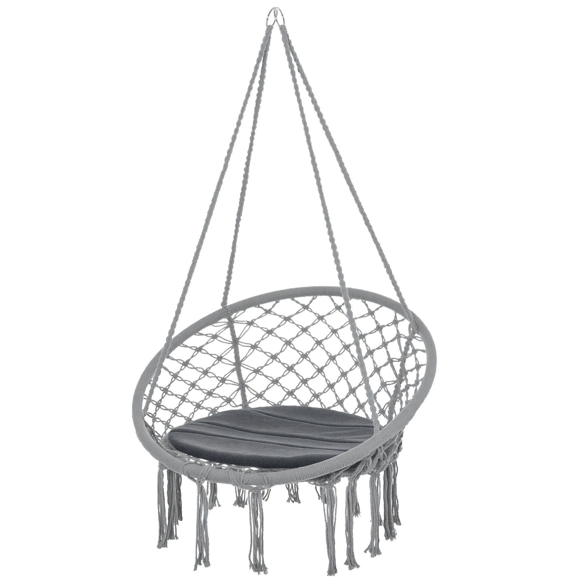 Round Hanging Chair ?60 cm Hammock Swing with Cushion and Cotton Rope for Indoor and Outdoor 80x80x42 cm Gray