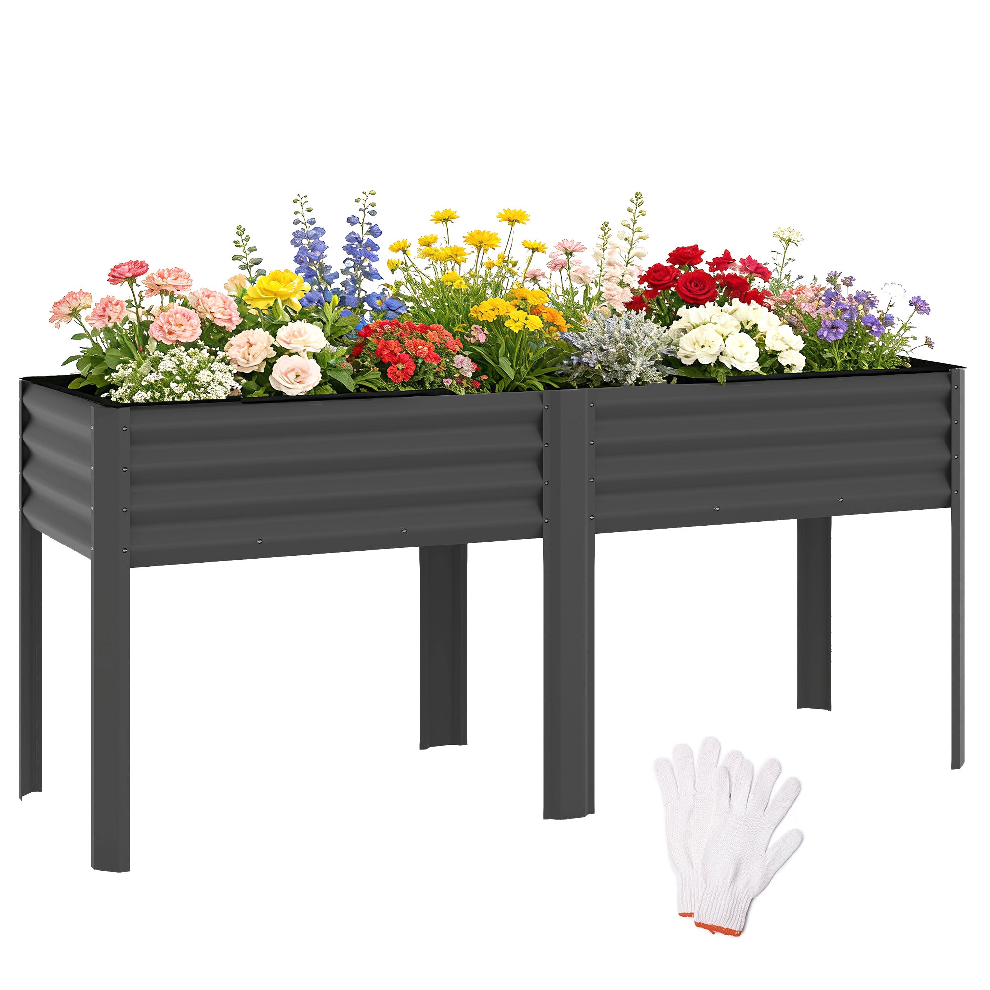 Metal Raised Garden Bed – Extra-Large Planter with Reinforcement Bars & Fabric Liner, Elevated Planter 180 x 55 x 80 cm (71 x 21.7 x 31.5 in), Dark Gray