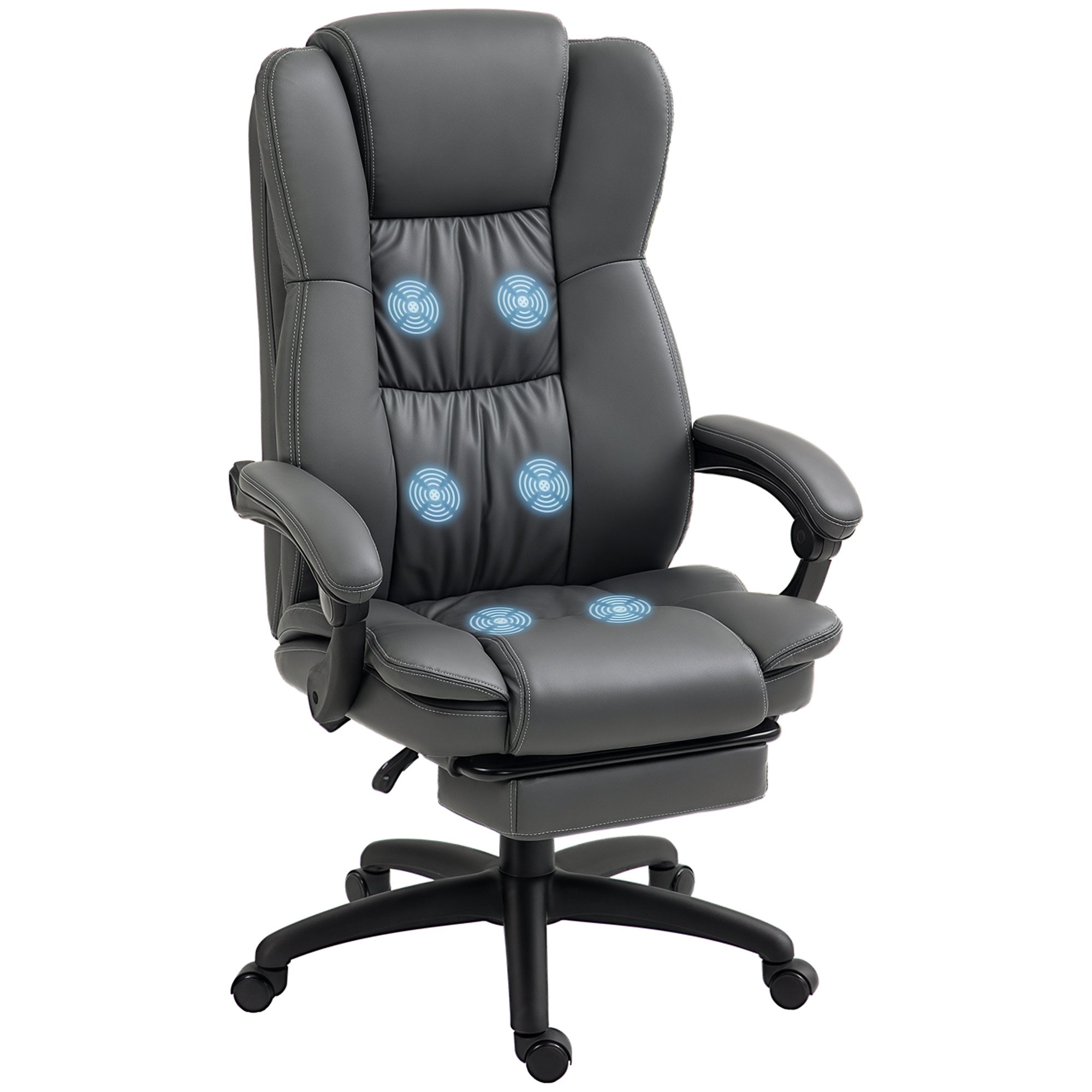 Office Chair with Massage Function, Ergonomic Desk Chair with Reclining Function, Height Adjustable Executive Chair with Swivel Function, Footrest, Remote Control, Faux Leather, Dark Gray