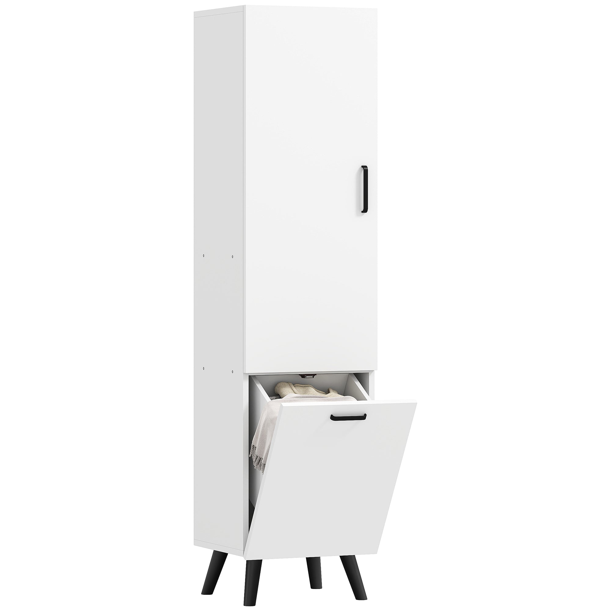 Tall Bathroom Cabinet with Laundry Basket Narrow Bathroom Column with Door and Shelves Auxiliary Furniture for Living Room Kitchen 13.78x12.4x56.69 inches White