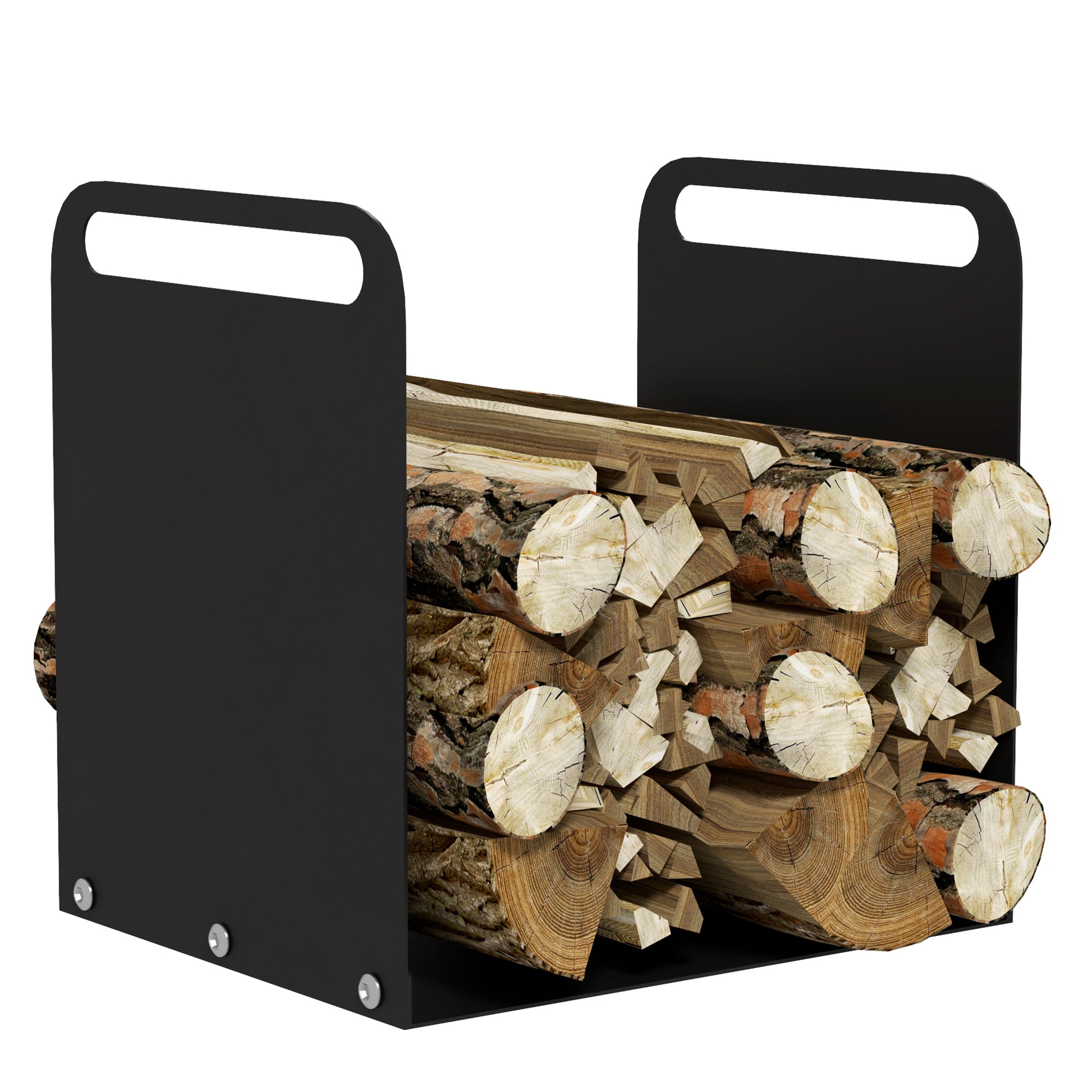 Outsunny Holzregal 36,5 x 30 x 36 cm mit Griffen, Innen- und Außen-Holzregal, bis zu 30 kg, Stahl, Schwarz