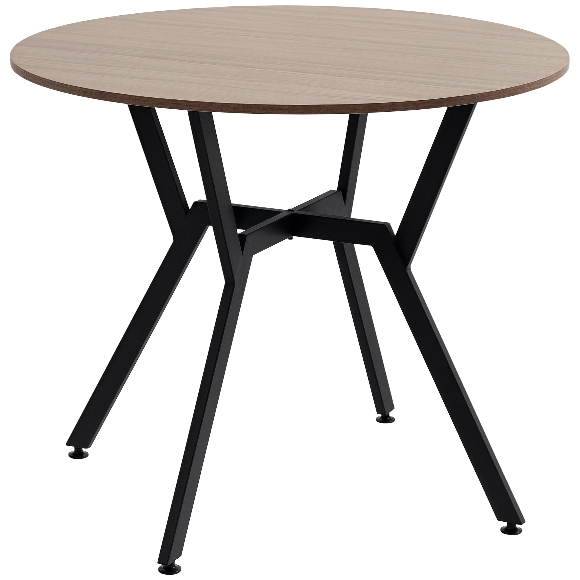 HOMCOM Ronn Dësch Industrie Kichen Dësch mat Holzdecke a Stolrahmen fir d'Liewensraum 60 kg Beladung Ø90x76 cm Braun